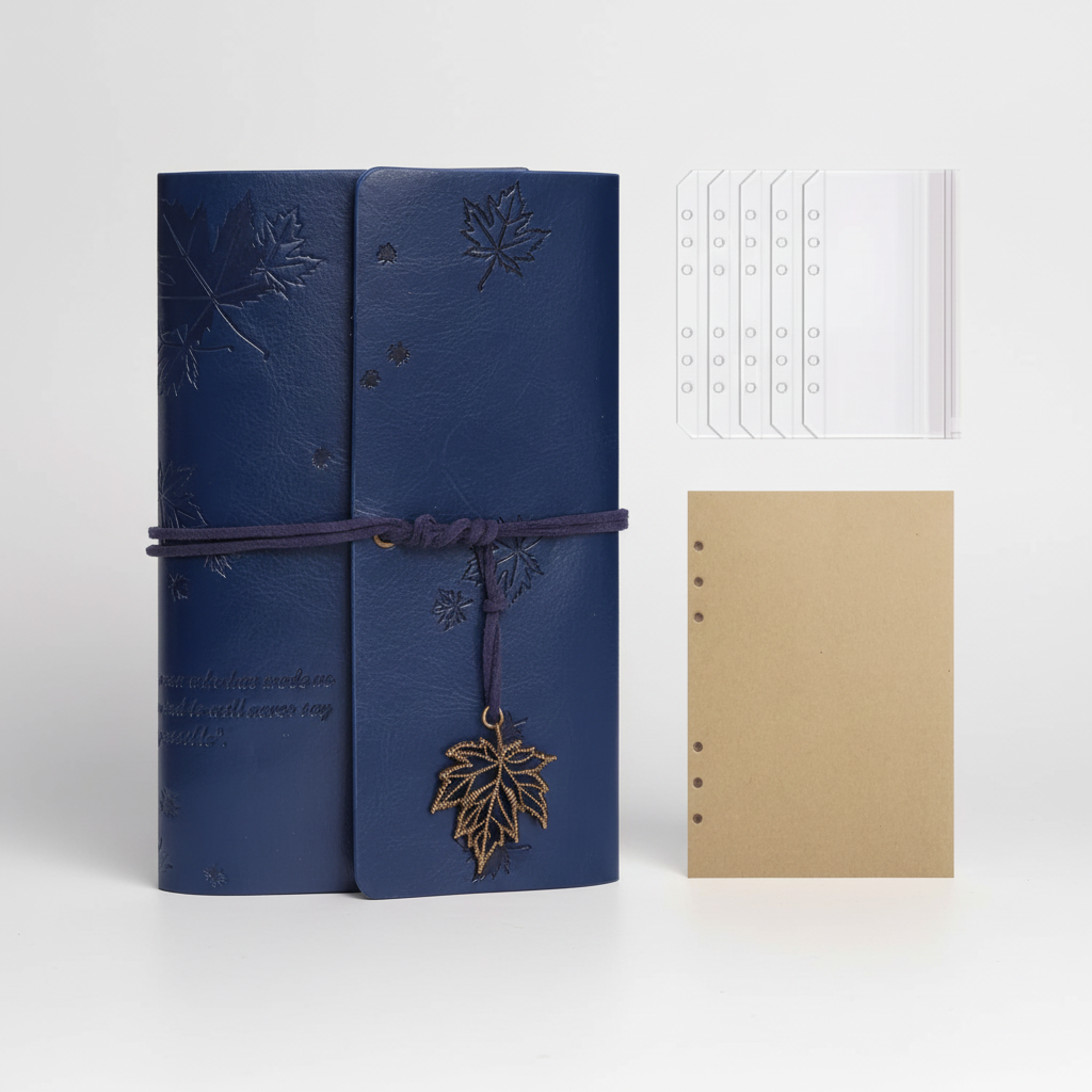 Vintage-Reisetagebuch mit abnehmbarem Spiralbinder und klaren Taschen