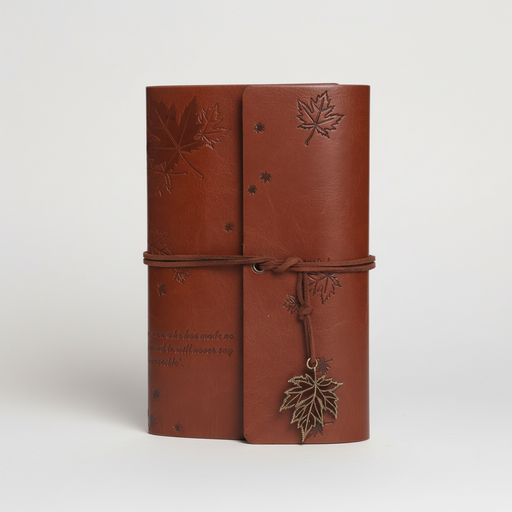 Vintage-Reisetagebuch mit abnehmbarem Spiralbinder und klaren Taschen