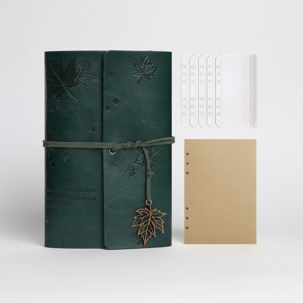 Vintage-Reisetagebuch mit abnehmbarem Spiralbinder und klaren Taschen