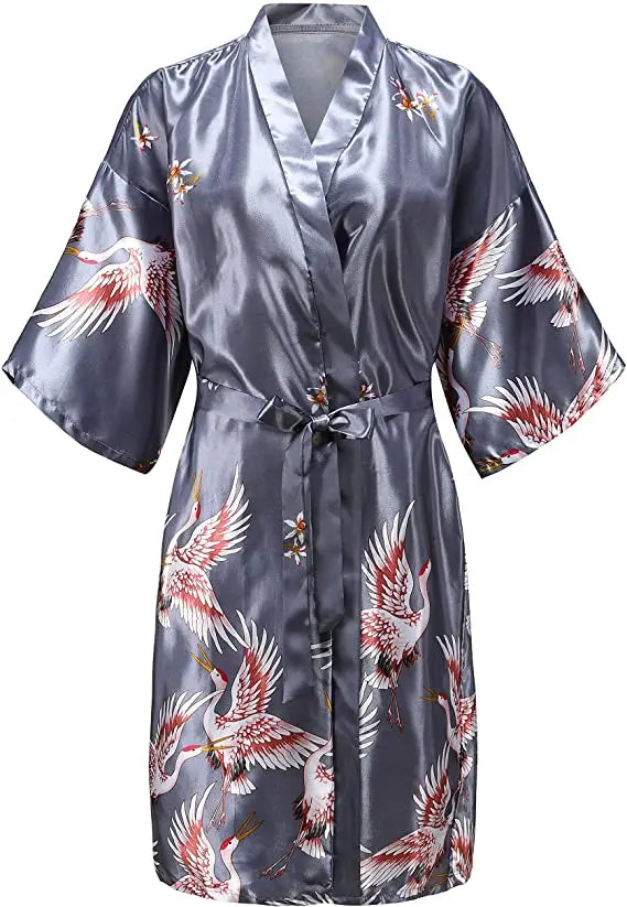 Kurzer Kimono-Morgenmantel Blumenmuster elegant seidenartig
