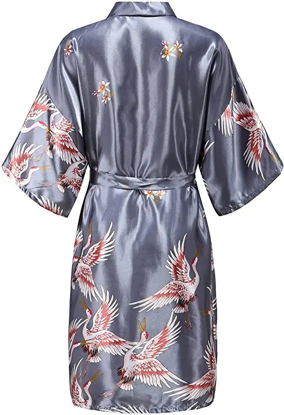 Kurzer Kimono-Morgenmantel Blumenmuster elegant seidenartig
