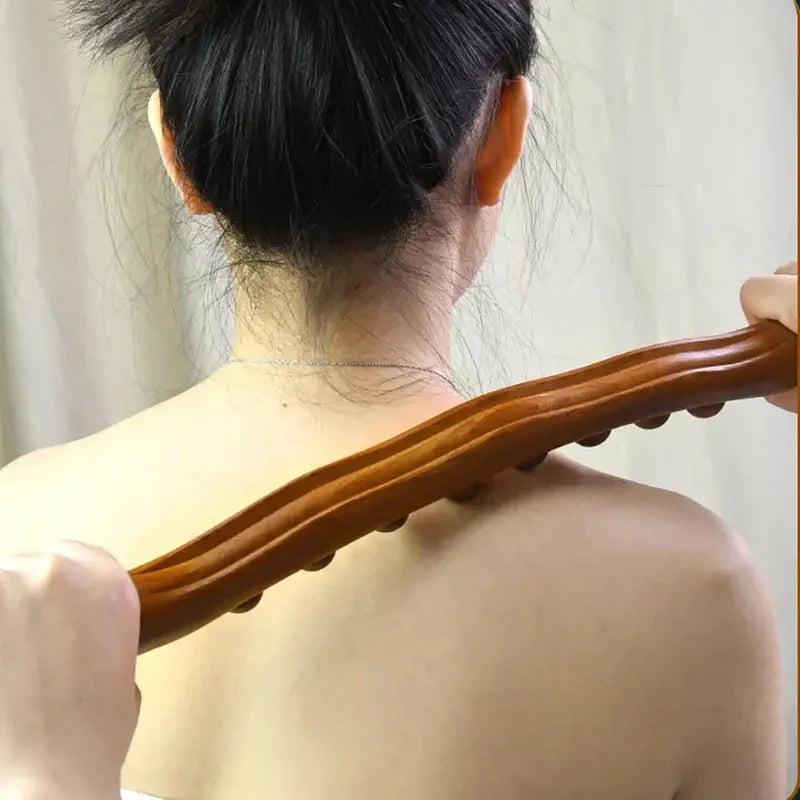 Holz-Massagestab mit acht Rollen für Rücken- und Schultermassage
