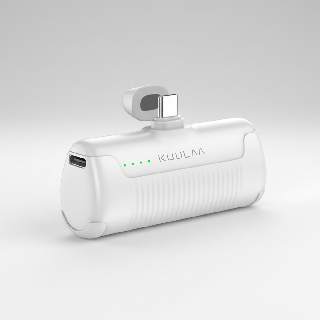 Kompakte 4500mAh Powerbank mit USB-C Anschluss und integriertem Stecker