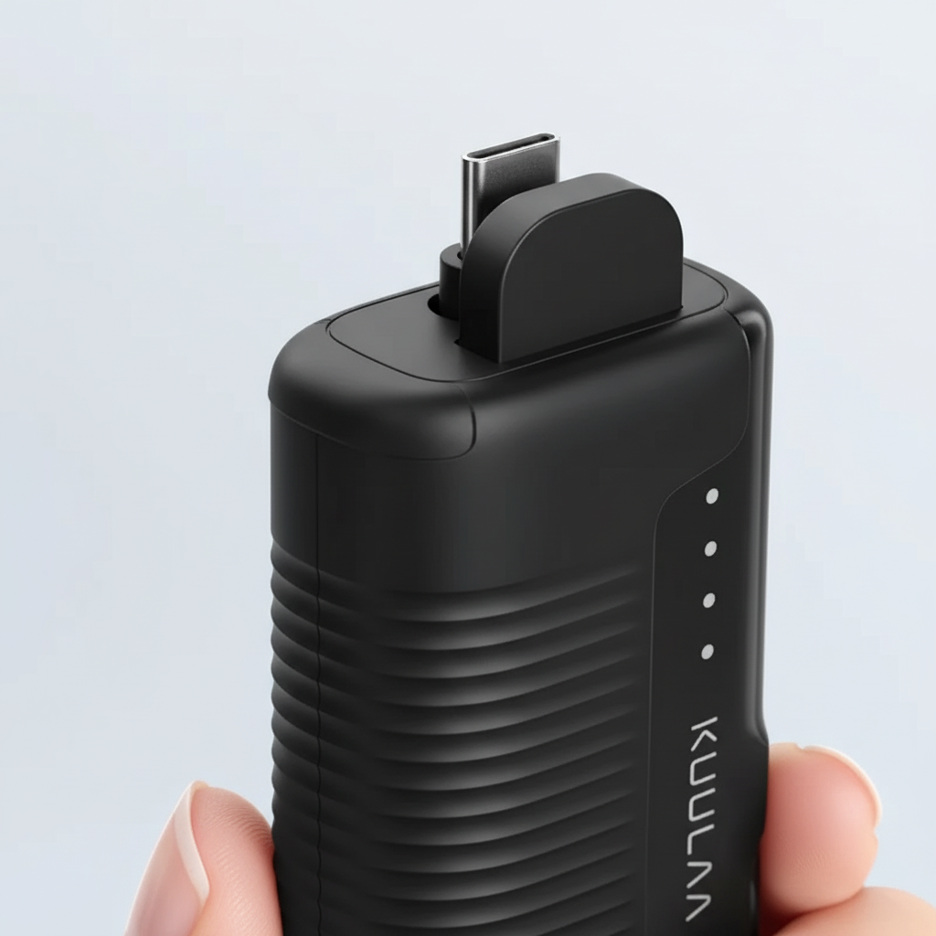 Kompakte 4500mAh Powerbank mit USB-C Anschluss und integriertem Stecker