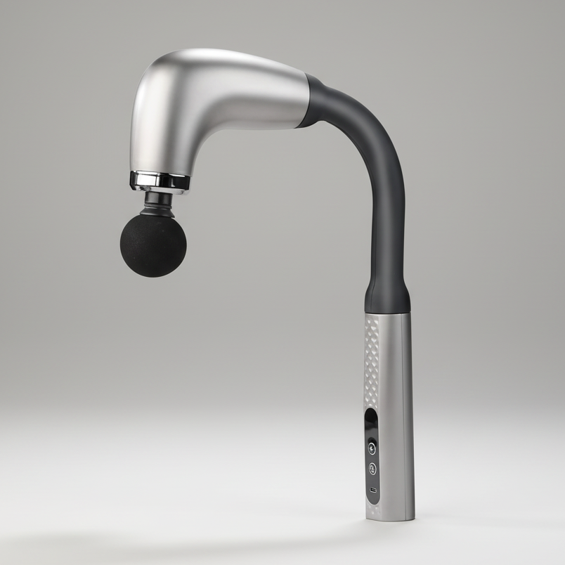 Handgeführter Perkussions-Massager mit ergonomischem Griff und austauschbaren Köpfen