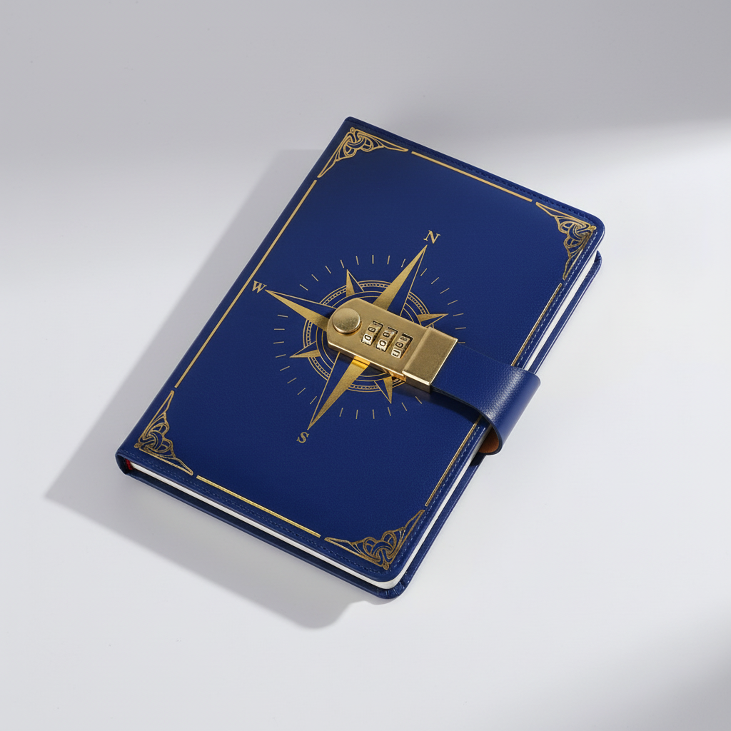 A5 Notizbuch mit Kompass-Design Zahlenschloss rutschfeste Seiten