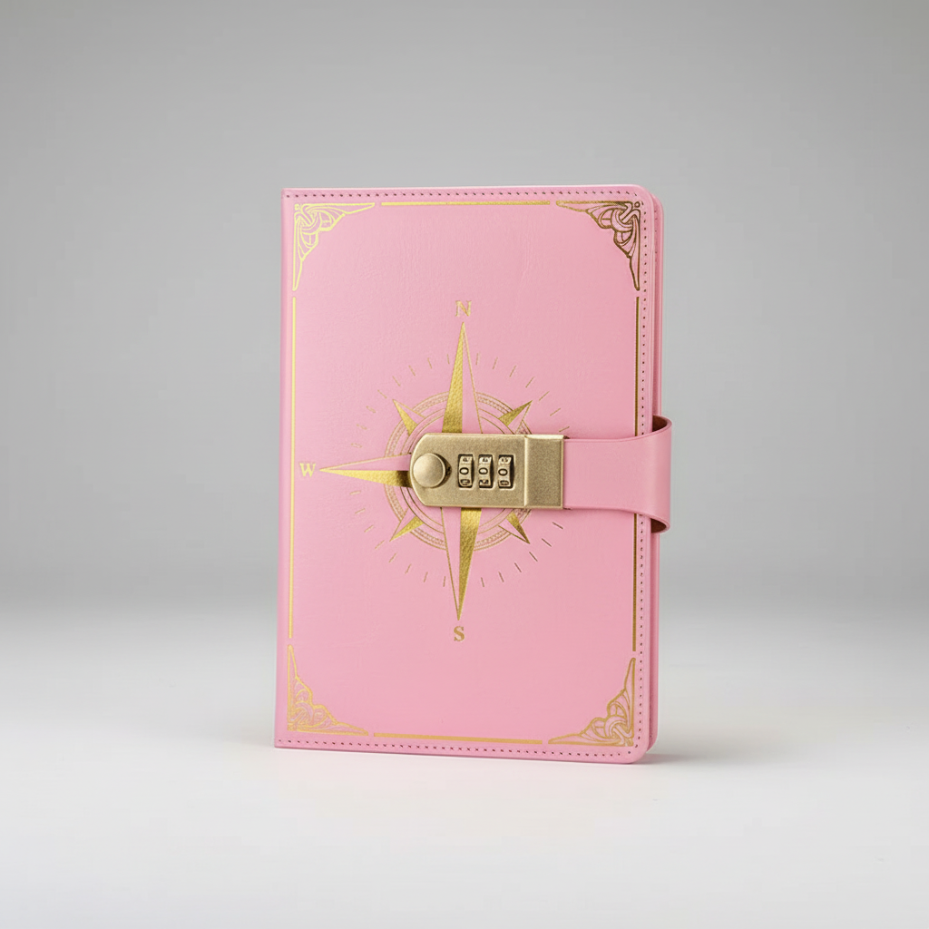 A5 Notizbuch mit Kompass-Design Zahlenschloss rutschfeste Seiten