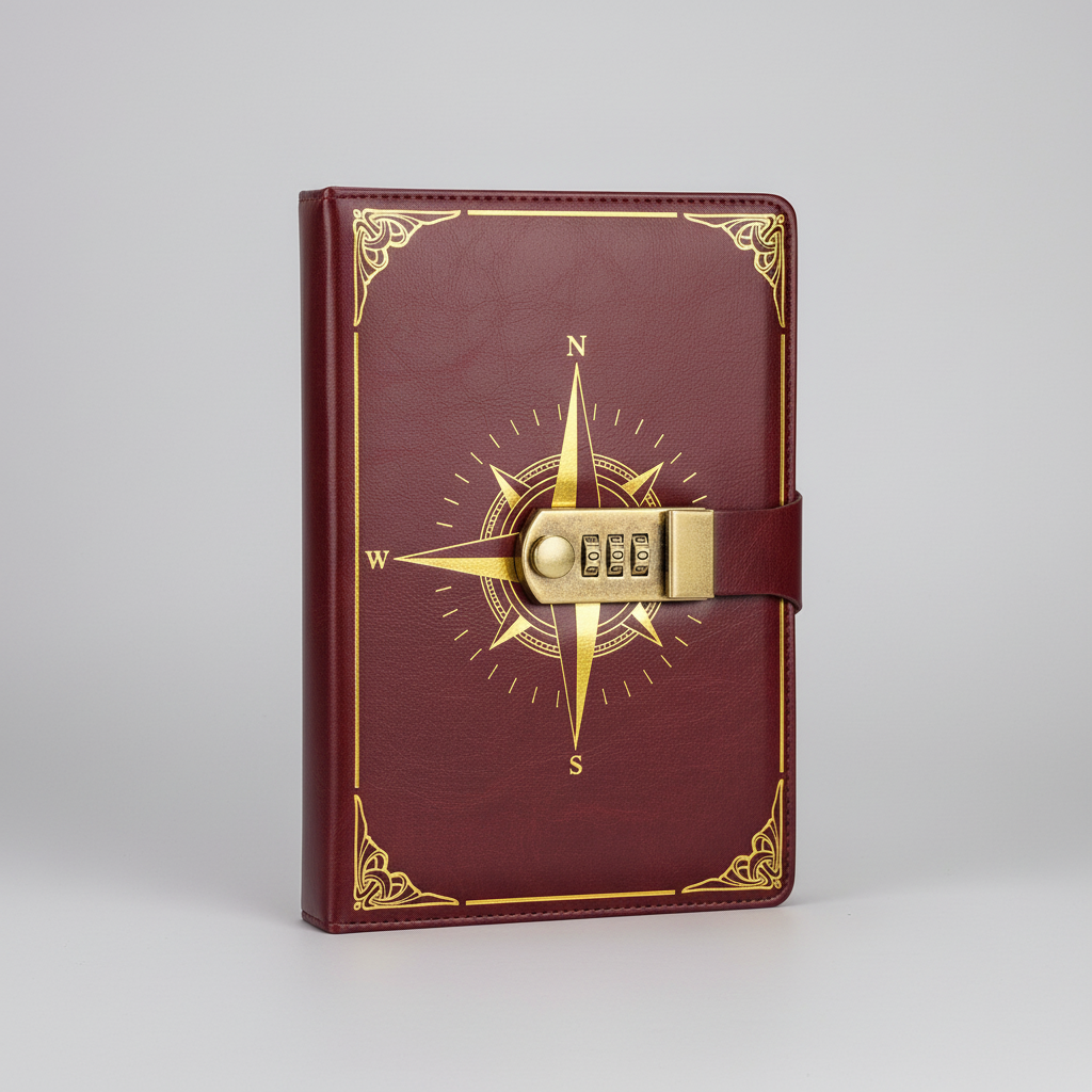 A5 Notizbuch mit Kompass-Design Zahlenschloss rutschfeste Seiten