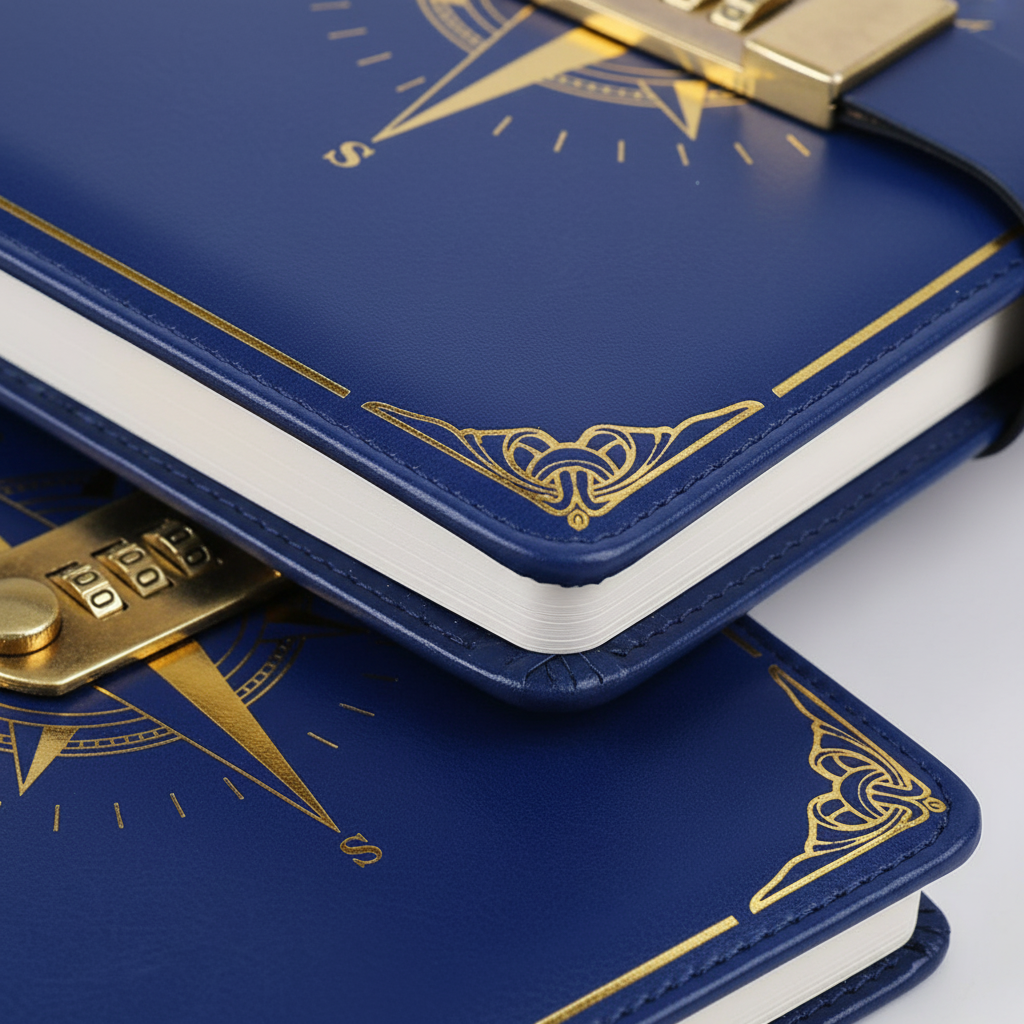 A5 Notizbuch mit Kompass-Design Zahlenschloss rutschfeste Seiten