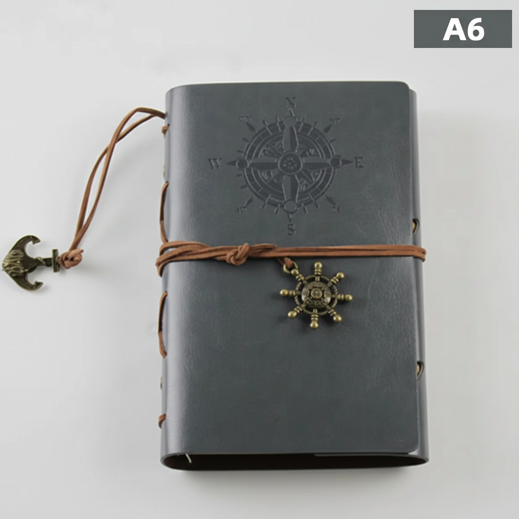 Vintage Reisetagebuch nachfüllbar kompakt mit geprägtem Kompass-Design
