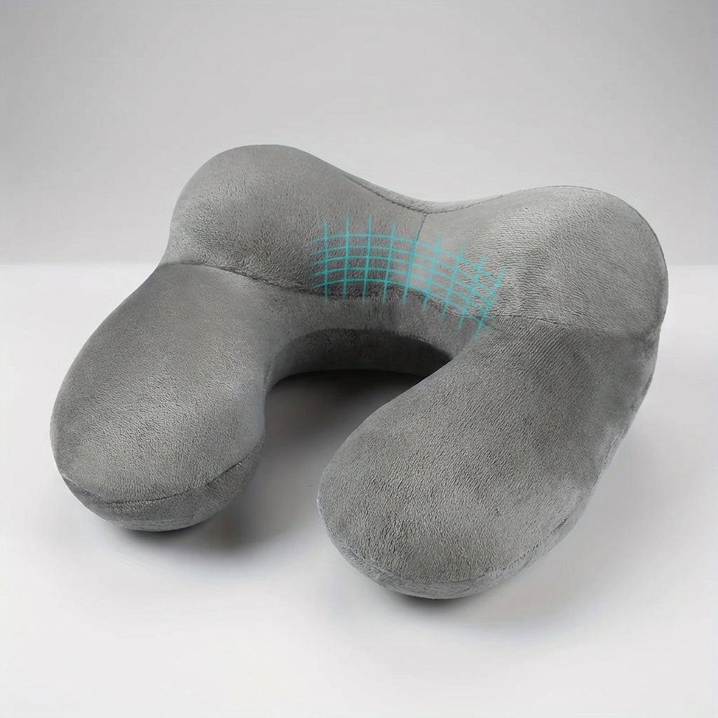 Aufblasbares Reise-Nackenkissen ergonomisch mit weichem Samtstoff und Schlafmaske