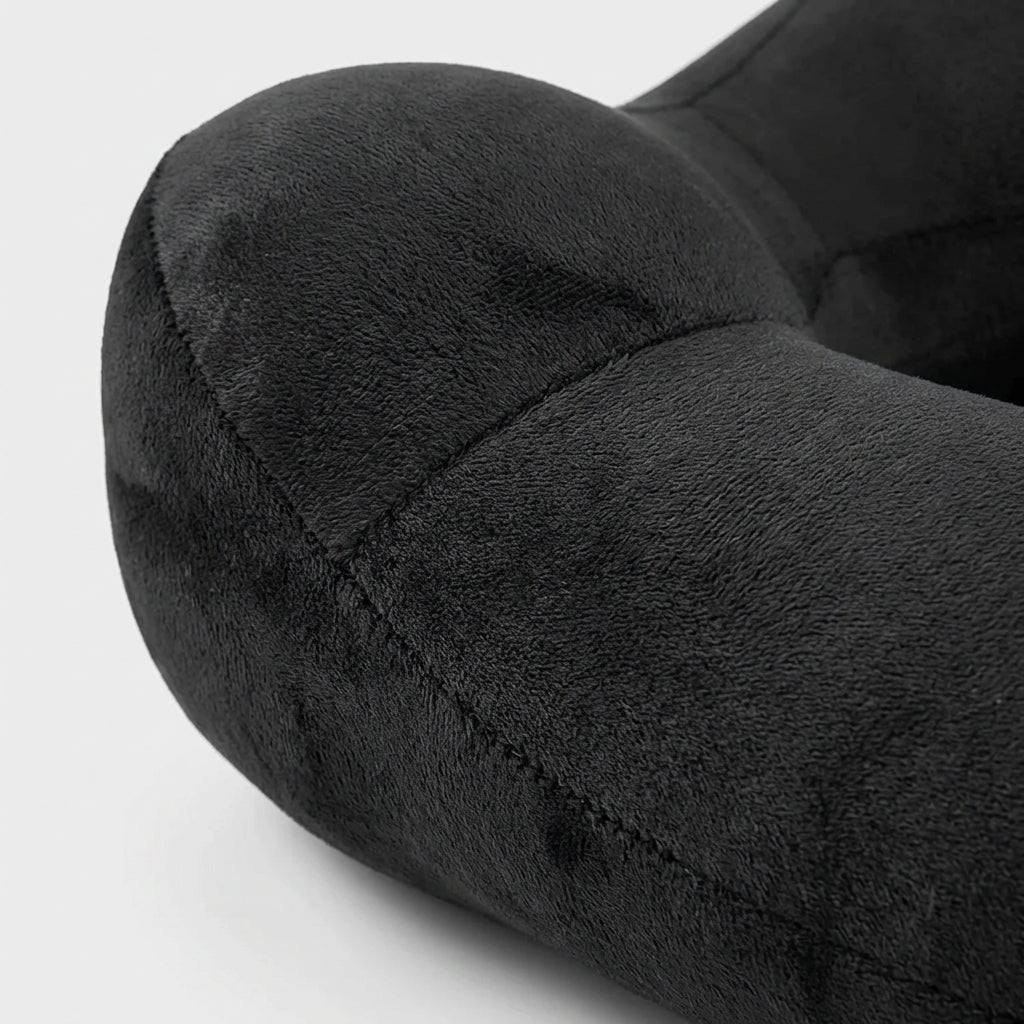 Aufblasbares Reise-Nackenkissen ergonomisch mit weichem Samtstoff und Schlafmaske