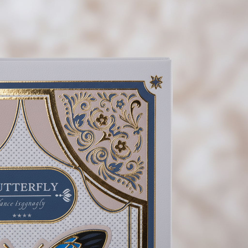 Hardcover-Notizbuch mit Schmetterlingsillustration und metallischen Akzenten
