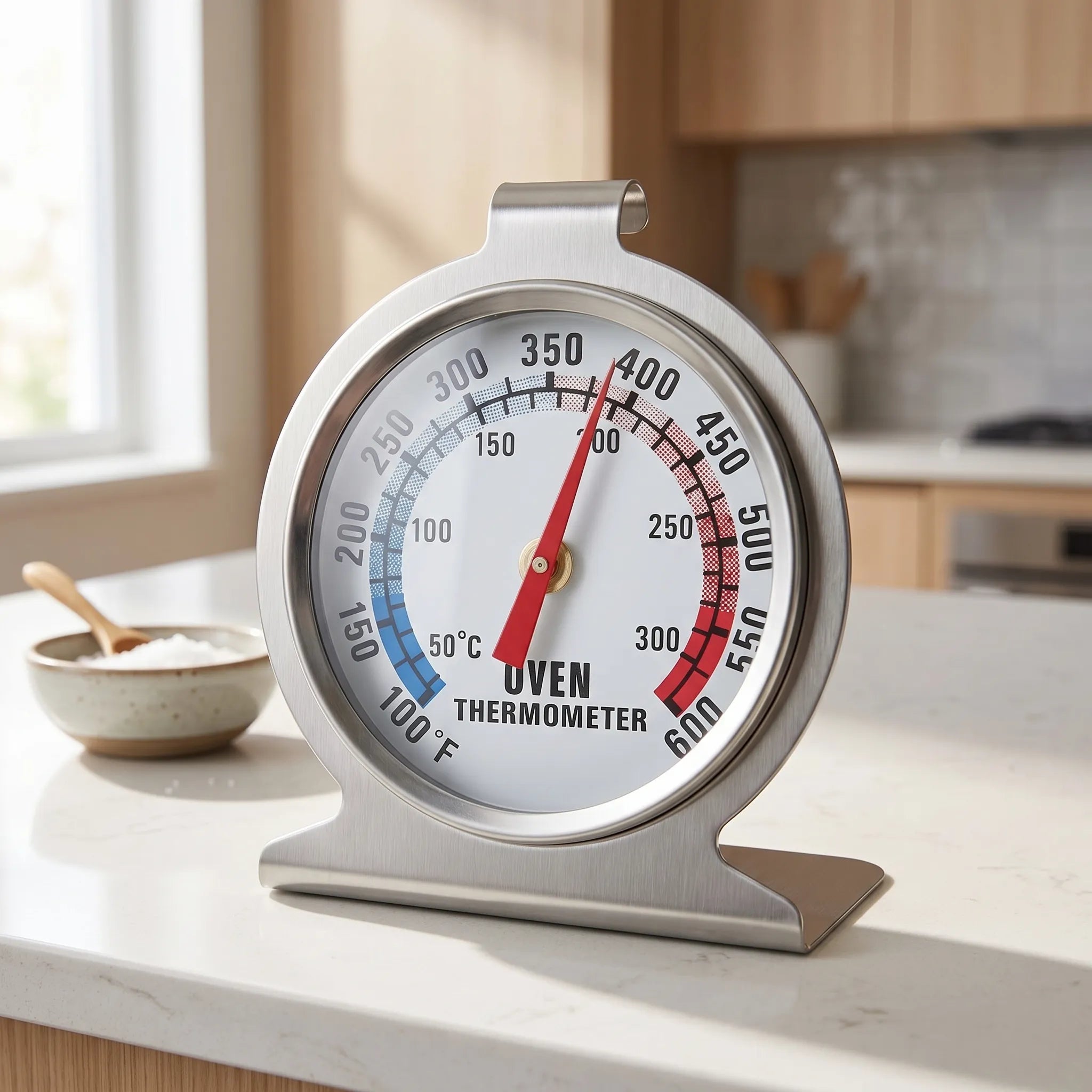 Analoges Ofenthermometer mit Temperaturzonen und Aufhängehaken