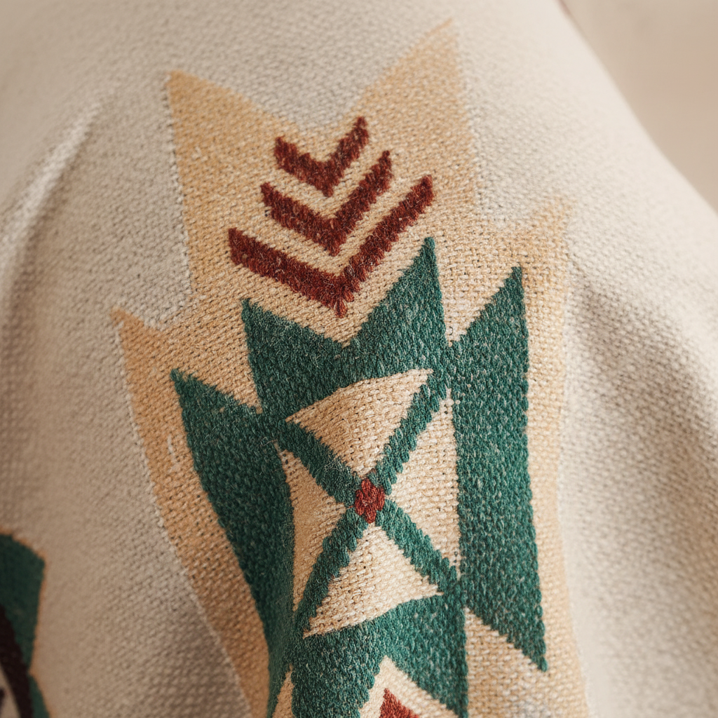 Übergroße Wurfdecke mit Azteken-Muster und Fransen