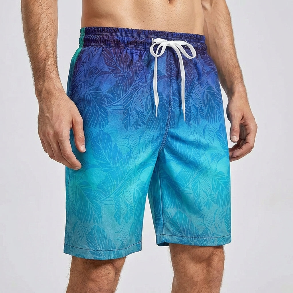 Herren Board Shorts lockerer Schnitt Palmenmuster schnell trocknend