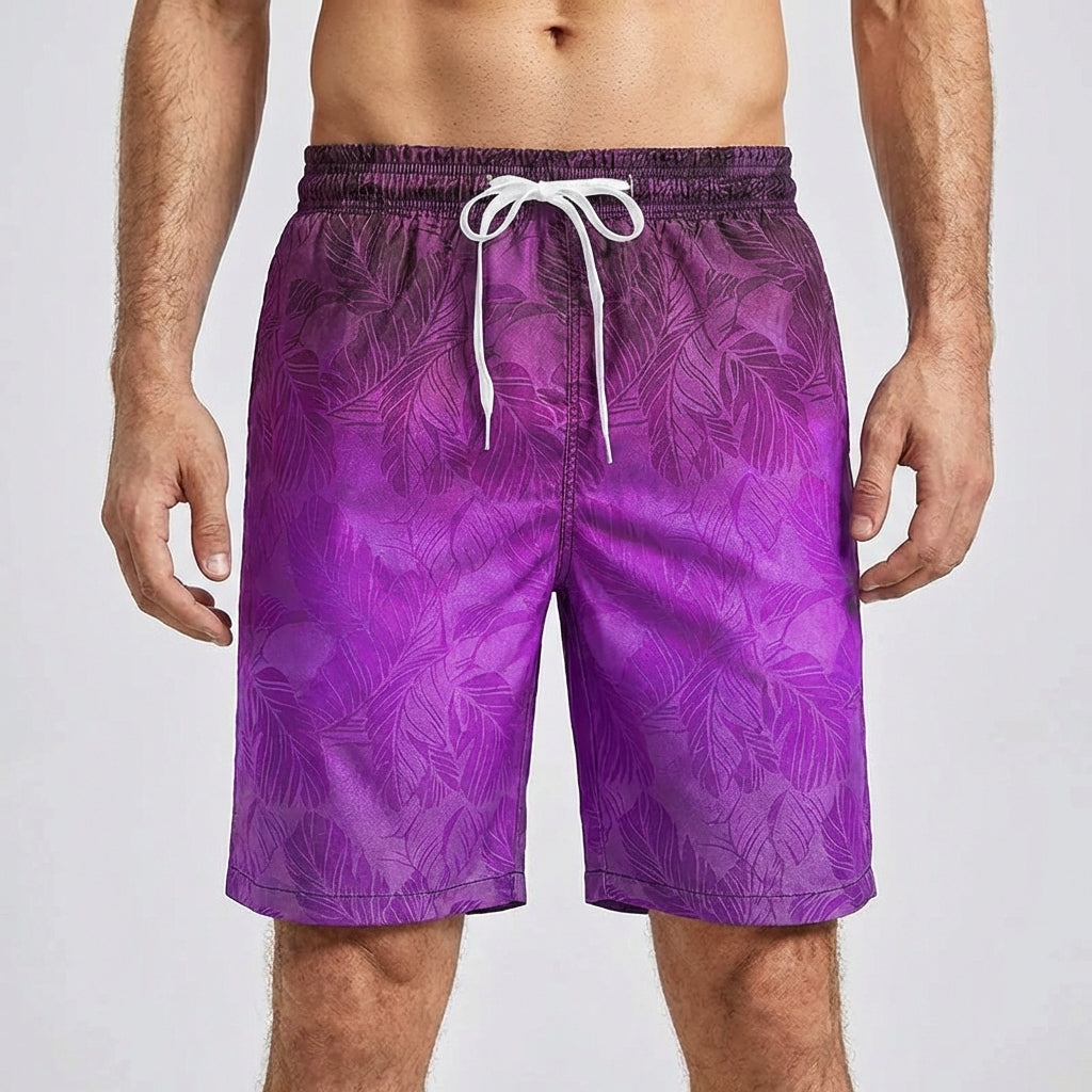 Herren Board Shorts lockerer Schnitt Palmenmuster schnell trocknend