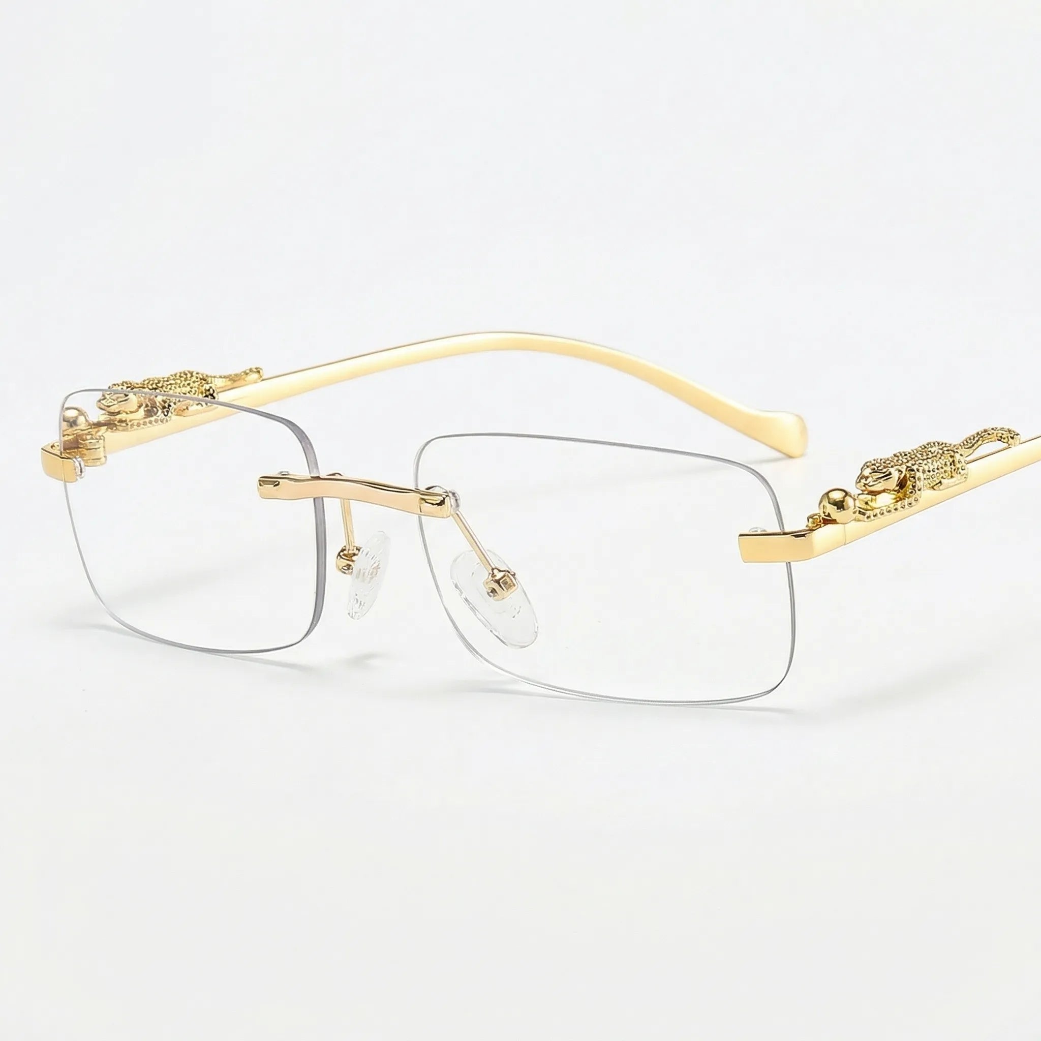 Randlose Quadratische Sonnenbrille mit Leoparden-Bügeldetails Goldton