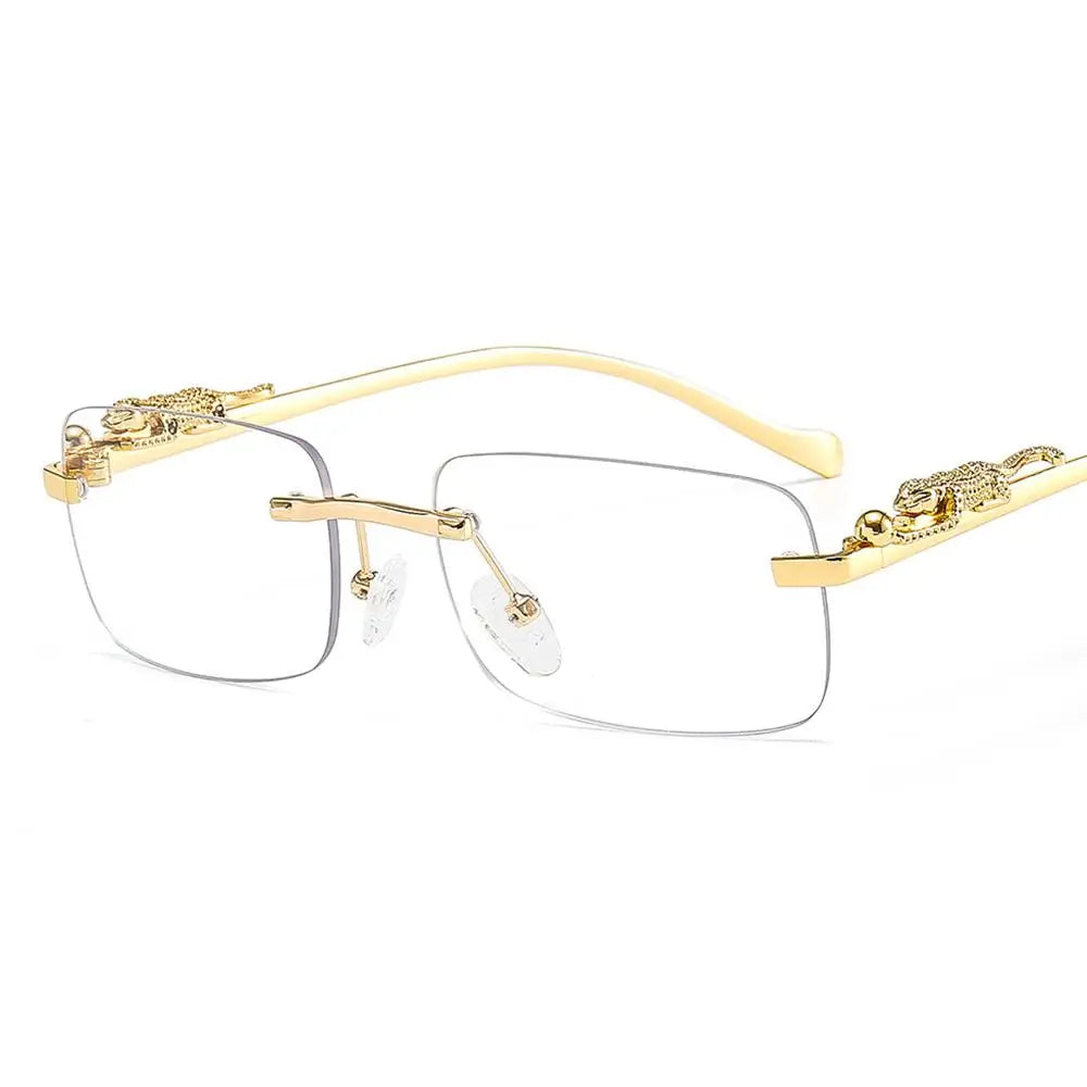 Randlose Quadratische Sonnenbrille mit Leoparden-Bügeldetails Goldton