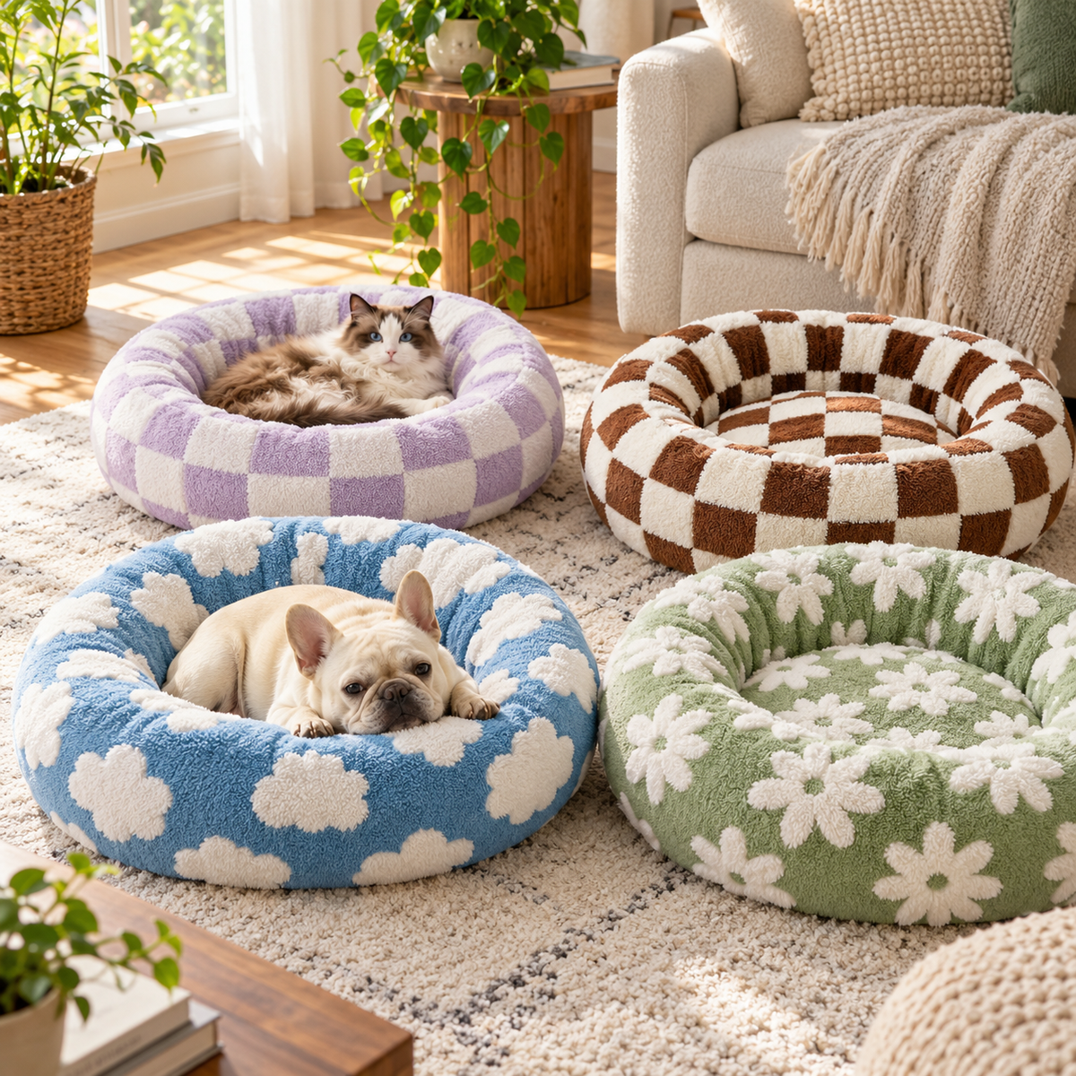 Nordspur | Pawffle Rundes Plüsch-Hundebett für kleine Hunde