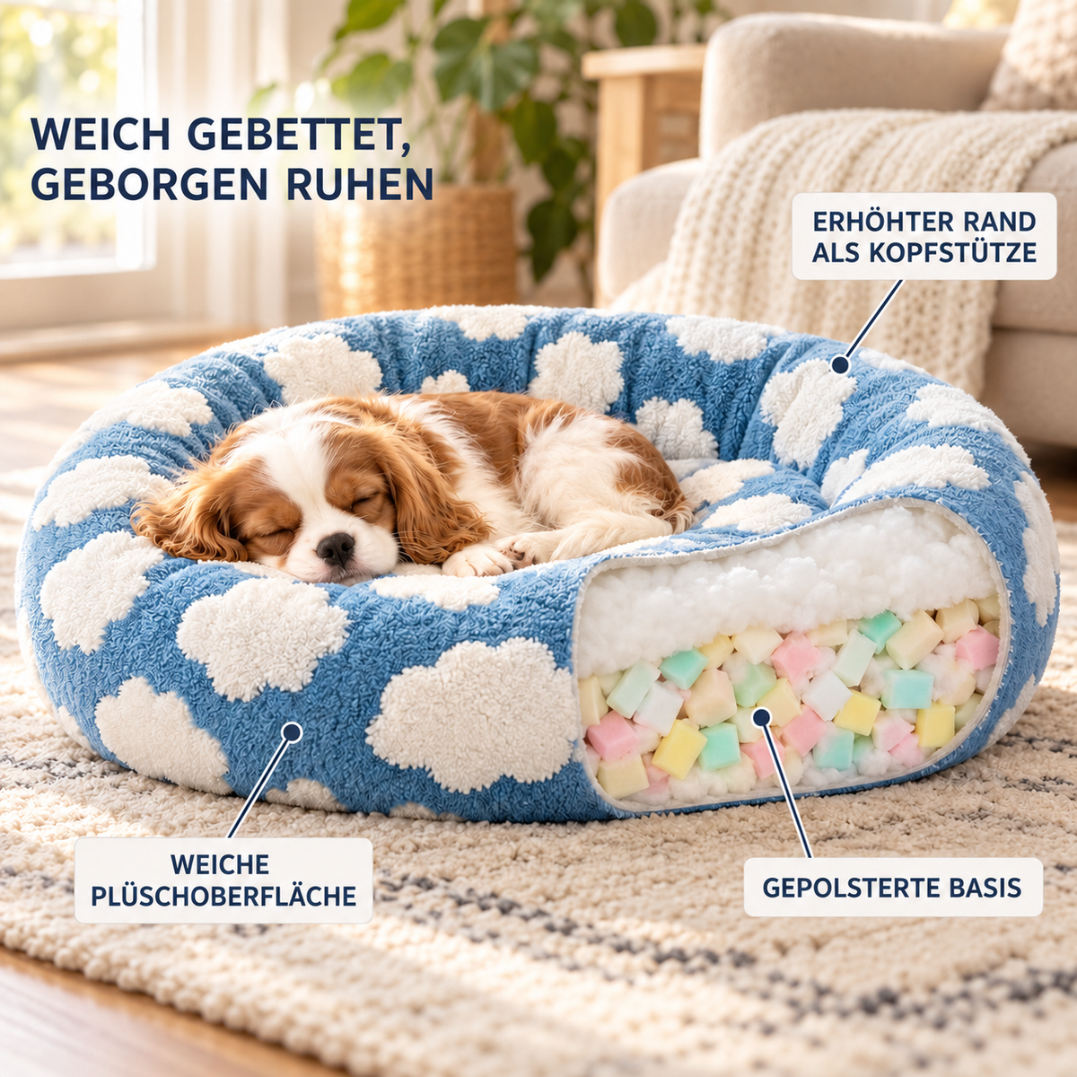 Nordspur | Pawffle Rundes Plüsch-Hundebett für kleine Hunde