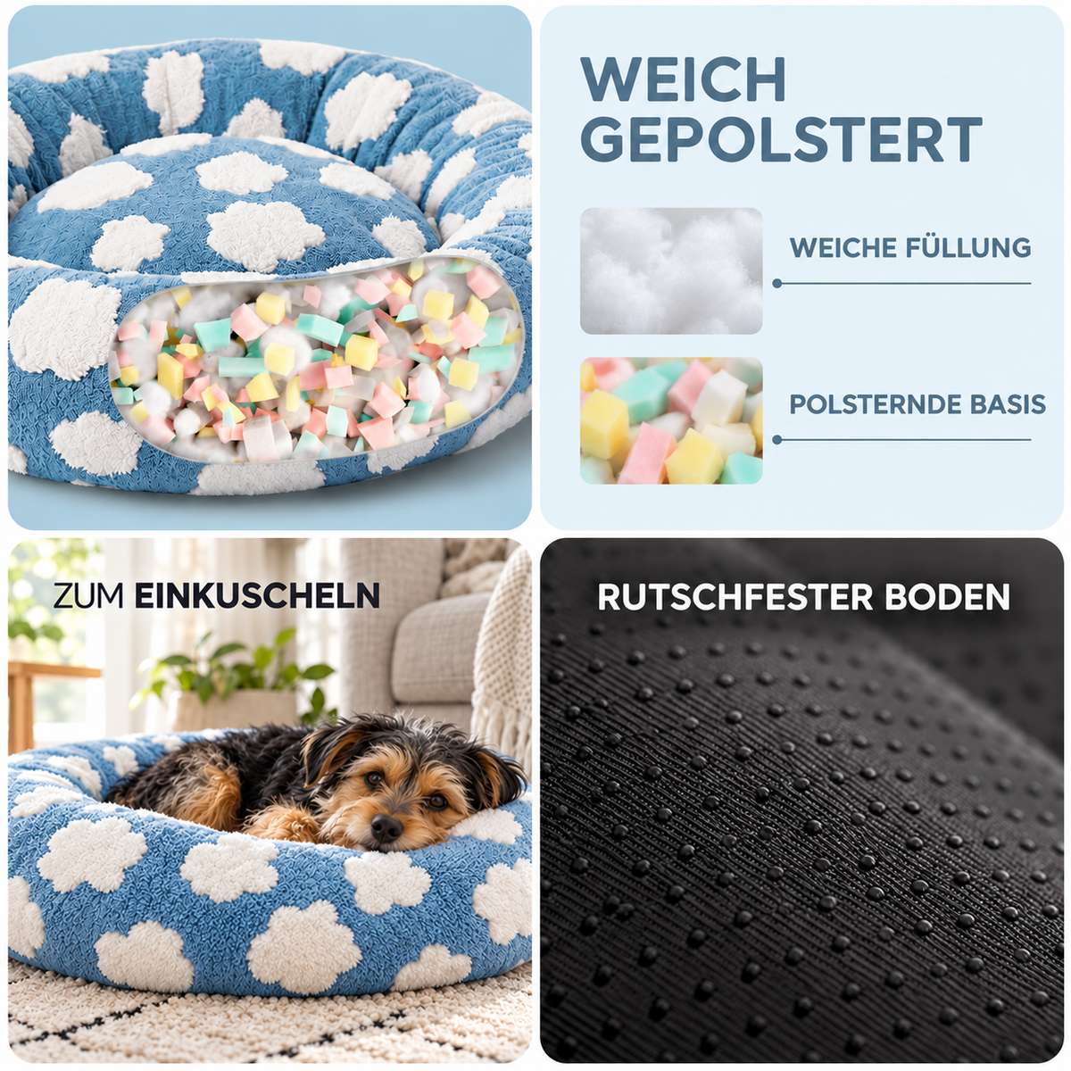 Nordspur | Pawffle Rundes Plüsch-Hundebett für kleine Hunde