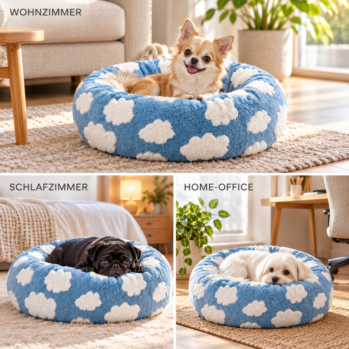 Nordspur | Pawffle Rundes Plüsch-Hundebett für kleine Hunde