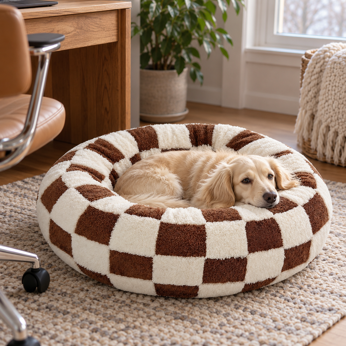 Nordspur | Pawffle Rundes Plüsch-Hundebett für kleine Hunde