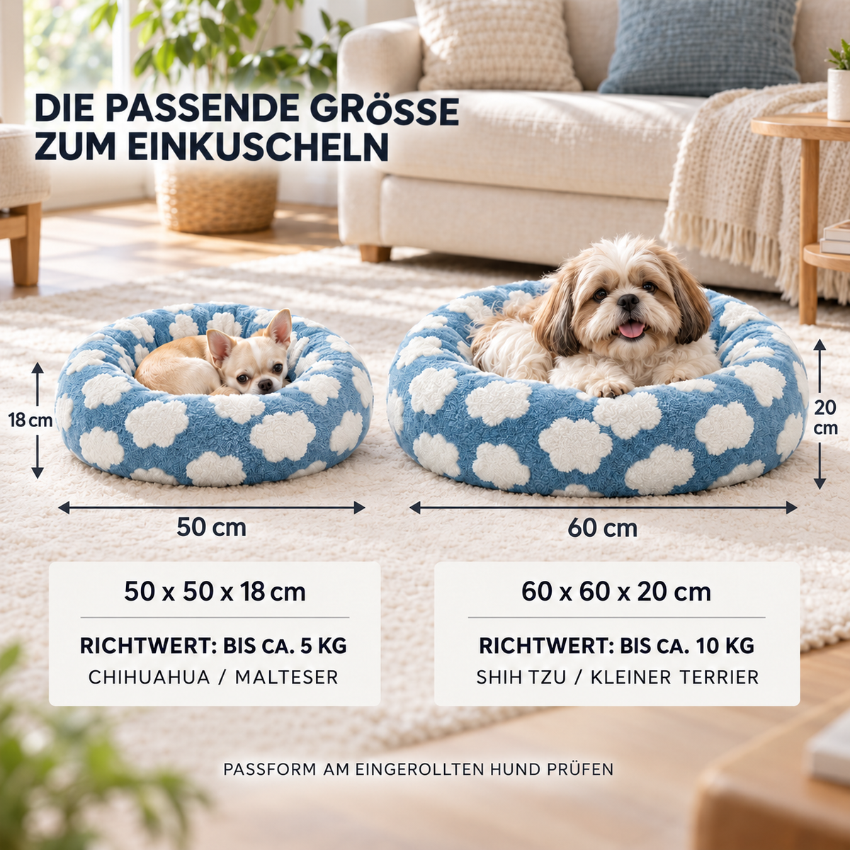 Nordspur | Pawffle Rundes Plüsch-Hundebett für kleine Hunde