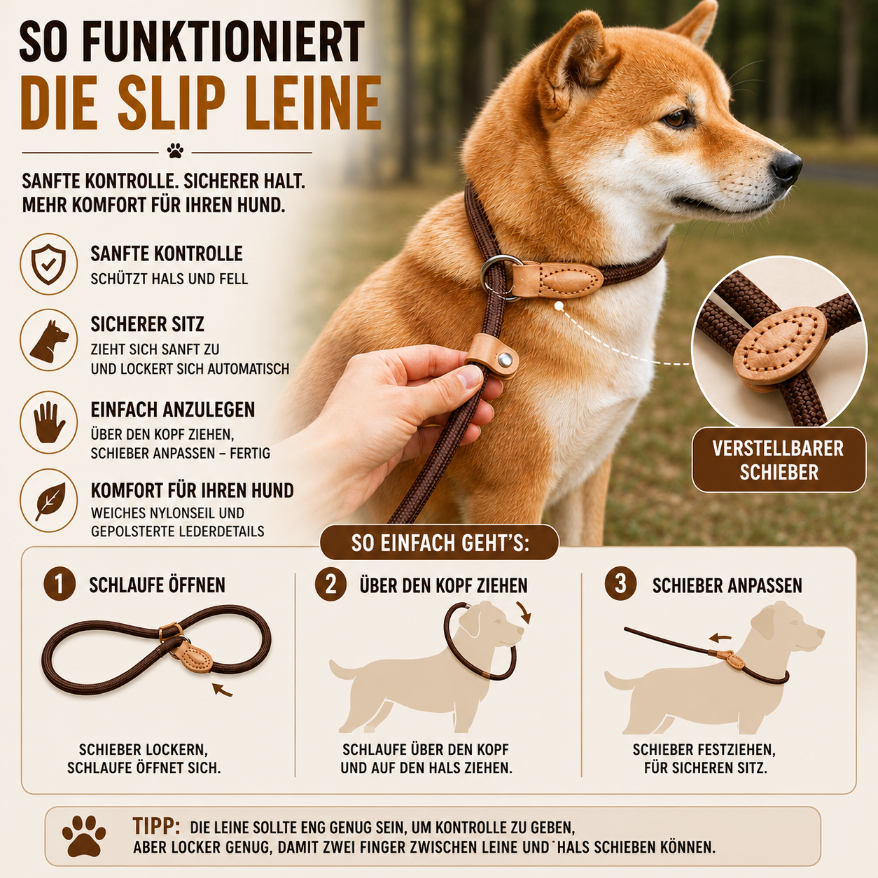 Nordspur | Pawloop Verstellbare Seil-Schlupfleine mit Halsband