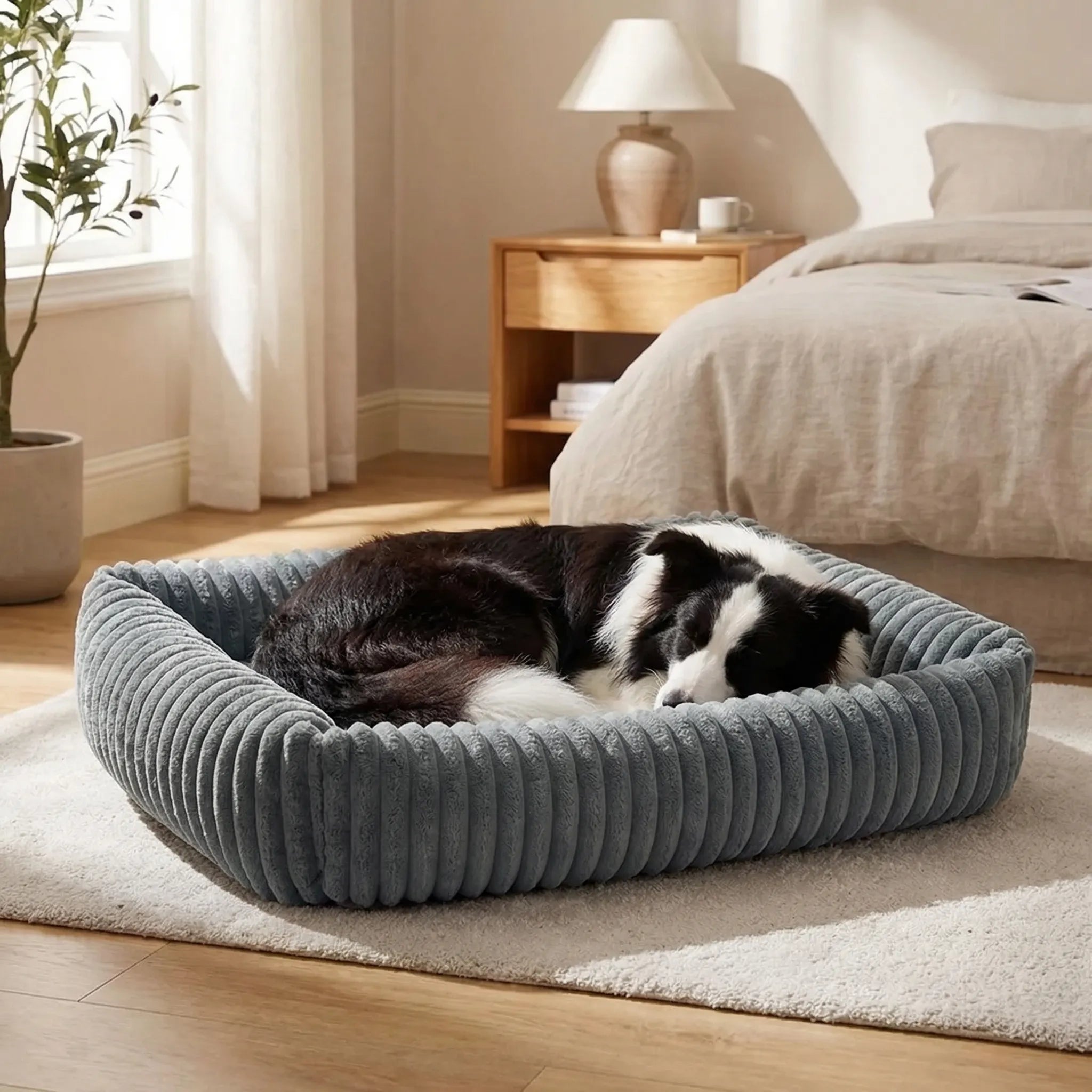 Orthopädisches Hundebett Plüsch für große Hunde mit erhöhtem Rand