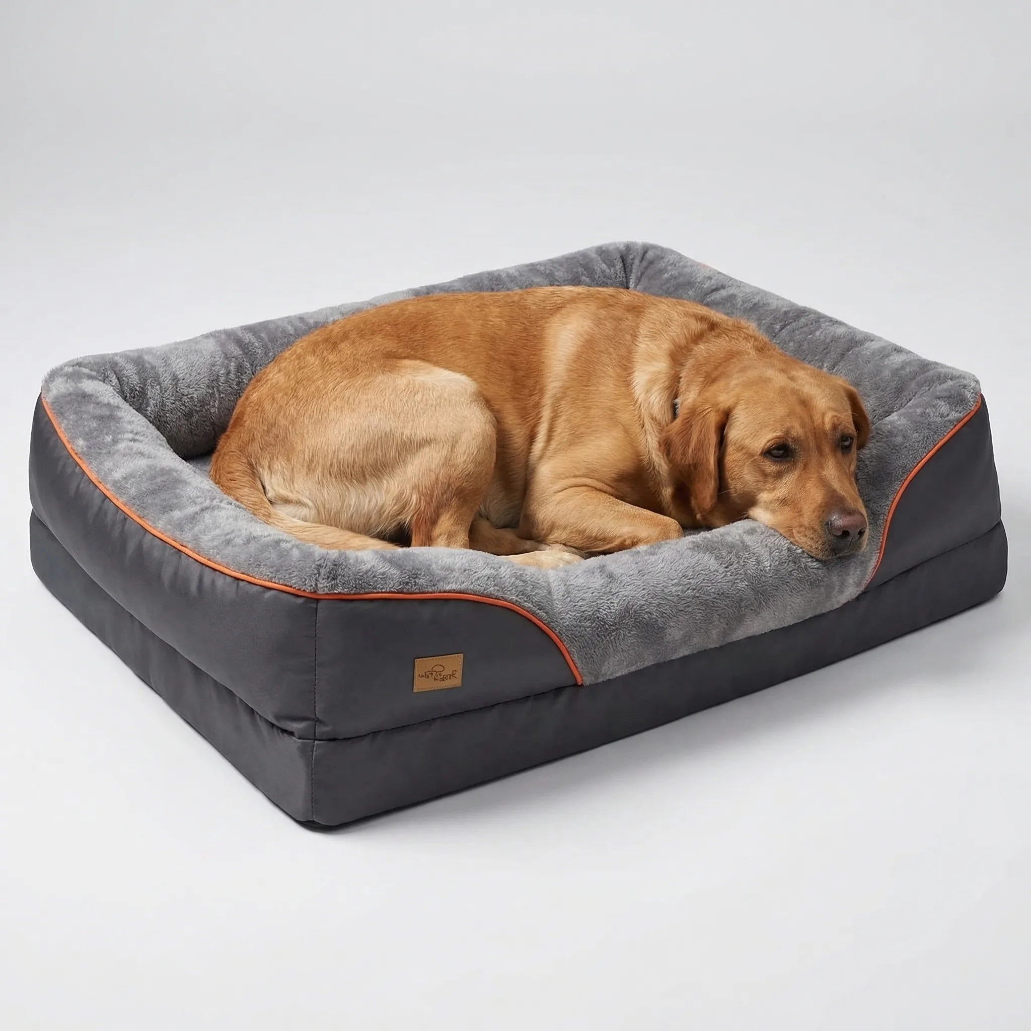 Orthopädisches Hundebett aus Schaumstoff für große Hunde mit Nackenrolle, waschbar