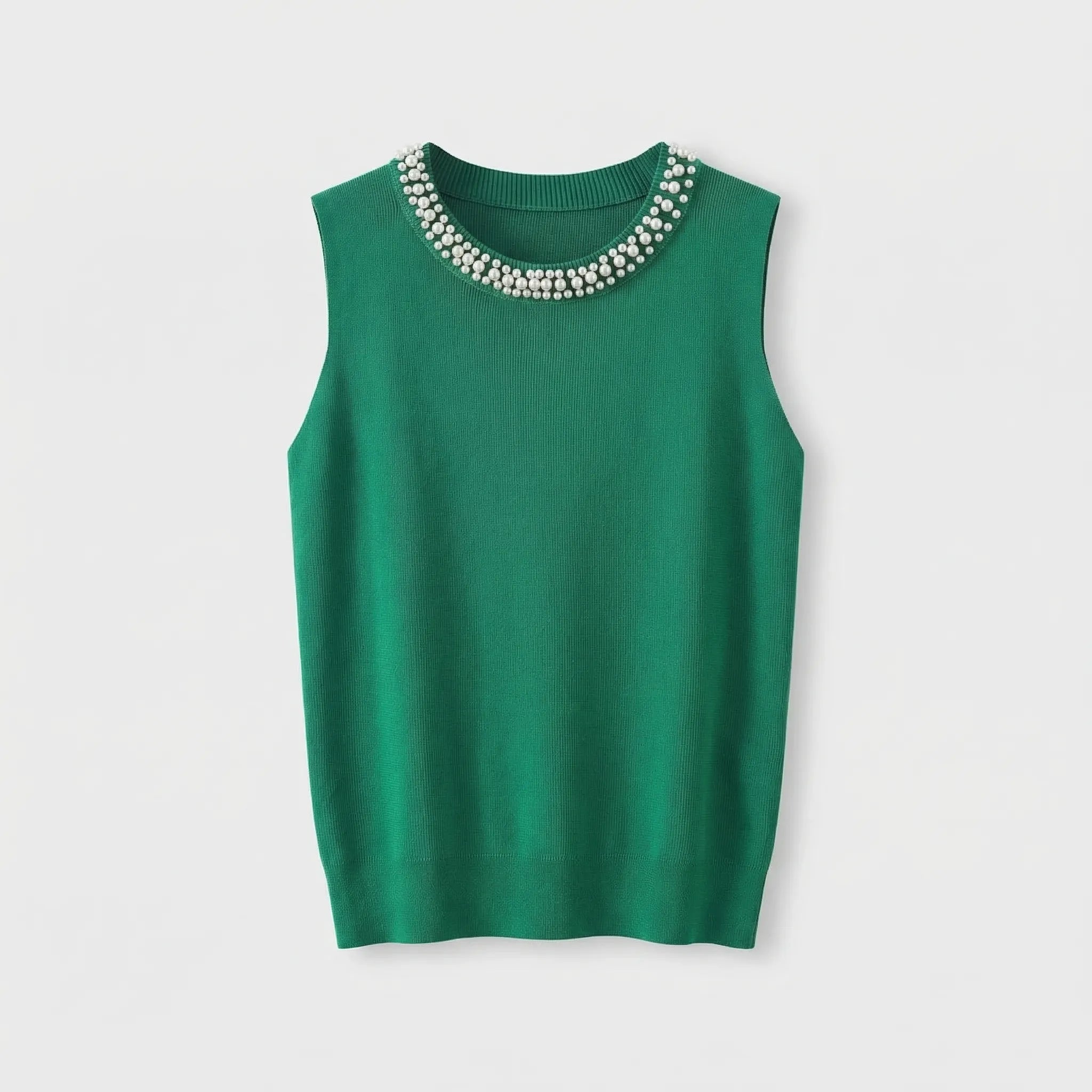 Ärmellose Strickweste Perlenbesatz elegant Feinstrick Sommer