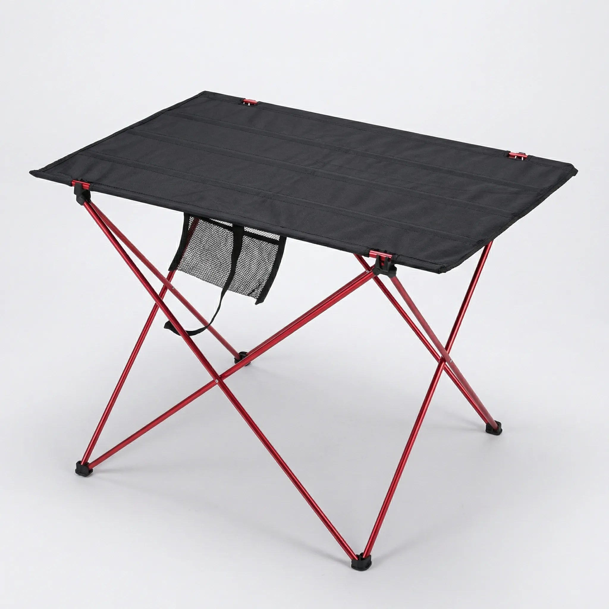 Klappbarer Campingtisch mit Kreuzbein-Rahmen und Netzwerktasche