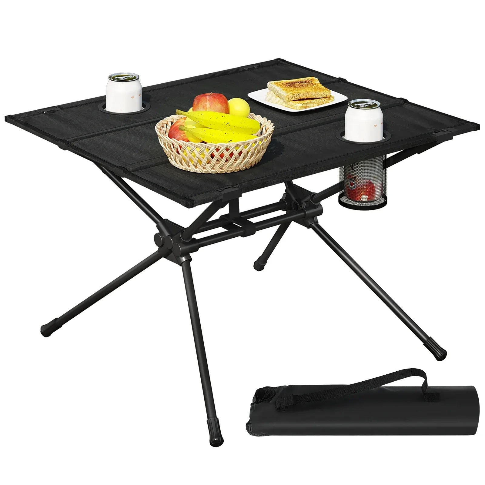 Picknick-Klapptisch mit integrierten Bechern und Tragetasche