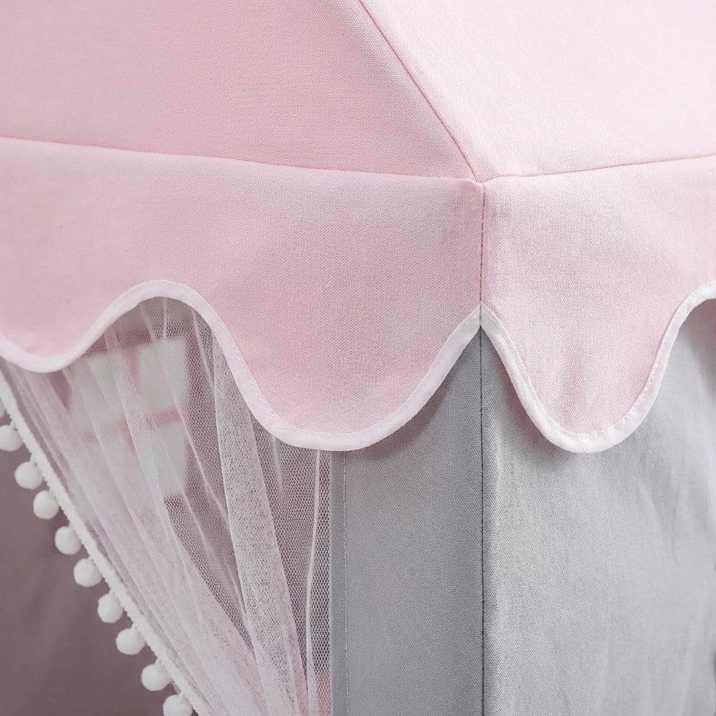 Faltbares Kinderspielzelt Rosa mit Spitzdach und Vorhängen