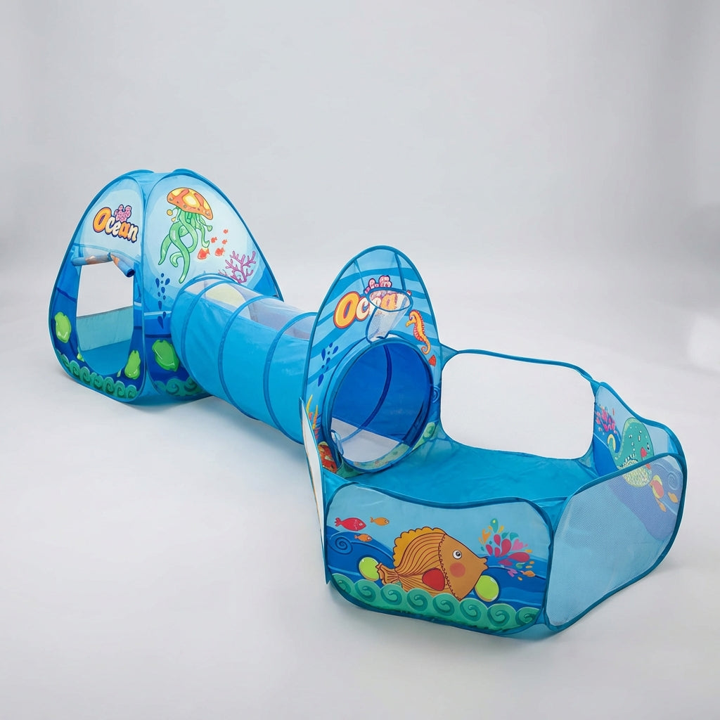 Faltbares 3-in-1 Kinderspielzelt mit Tunnel und Bällebad für sicheres Spielen