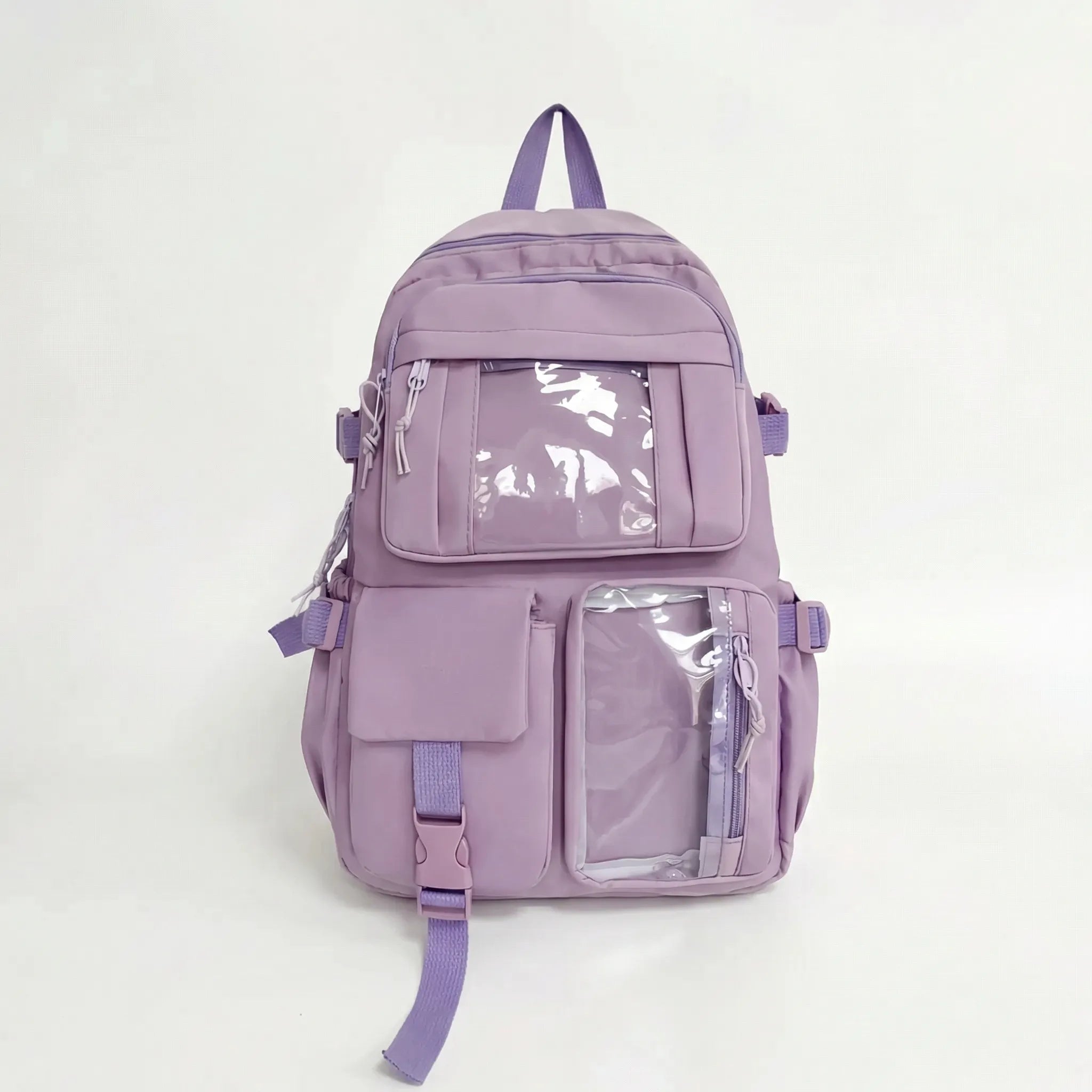 Schulrucksack mit 7 Fächern und transparenter Vordertasche für Mädchen