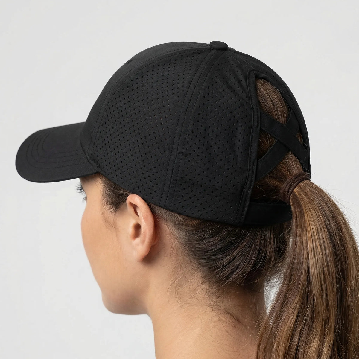 Damen-Sportkappe mit Pferdeschwanzöffnung Crossback verstellbar