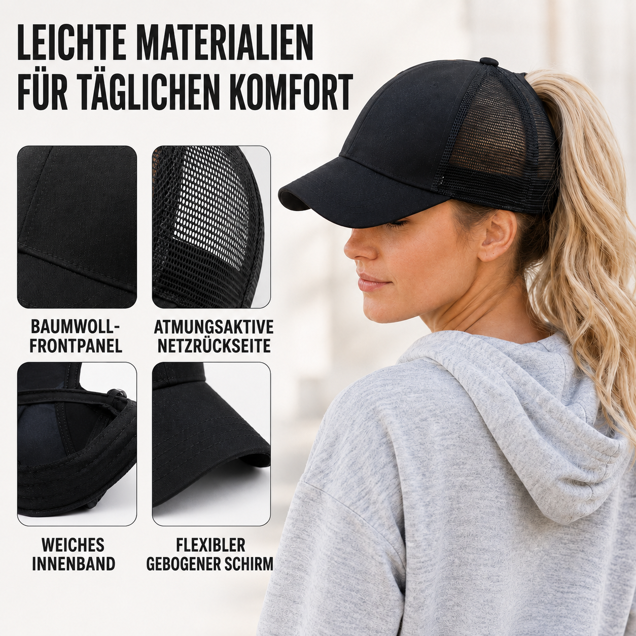 Nordspur | Ponyxa Damen-Baseballkappe mit Pferdeschwanzöffnung