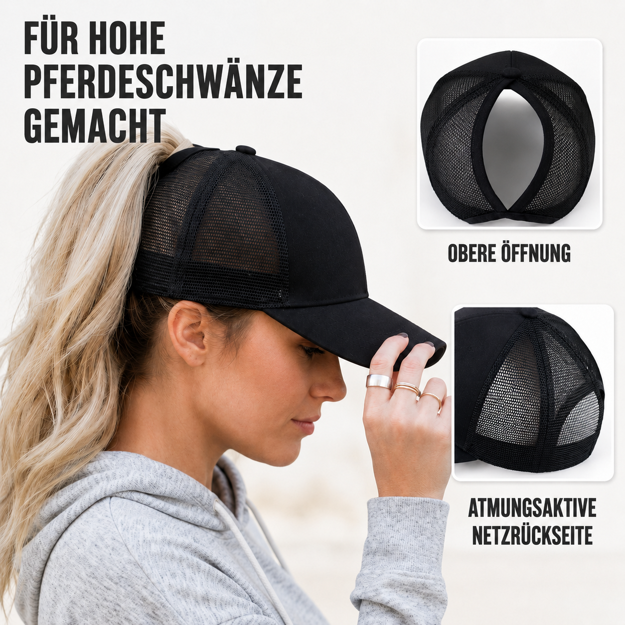 Nordspur | Ponyxa Damen-Baseballkappe mit Pferdeschwanzöffnung