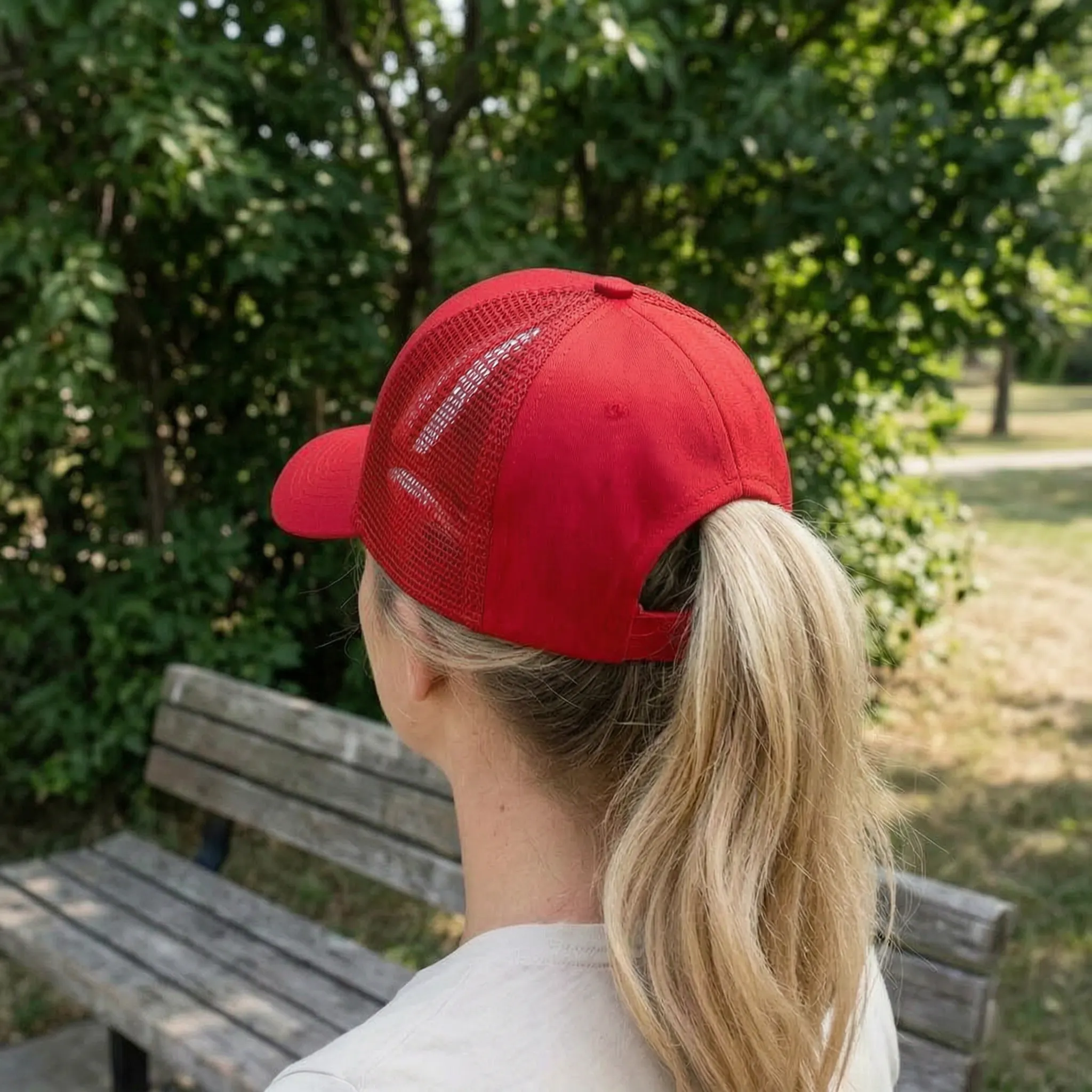 Damen-Baseballkappe mit Pferdeschwanzöffnung atmungsaktiv Netzrücken