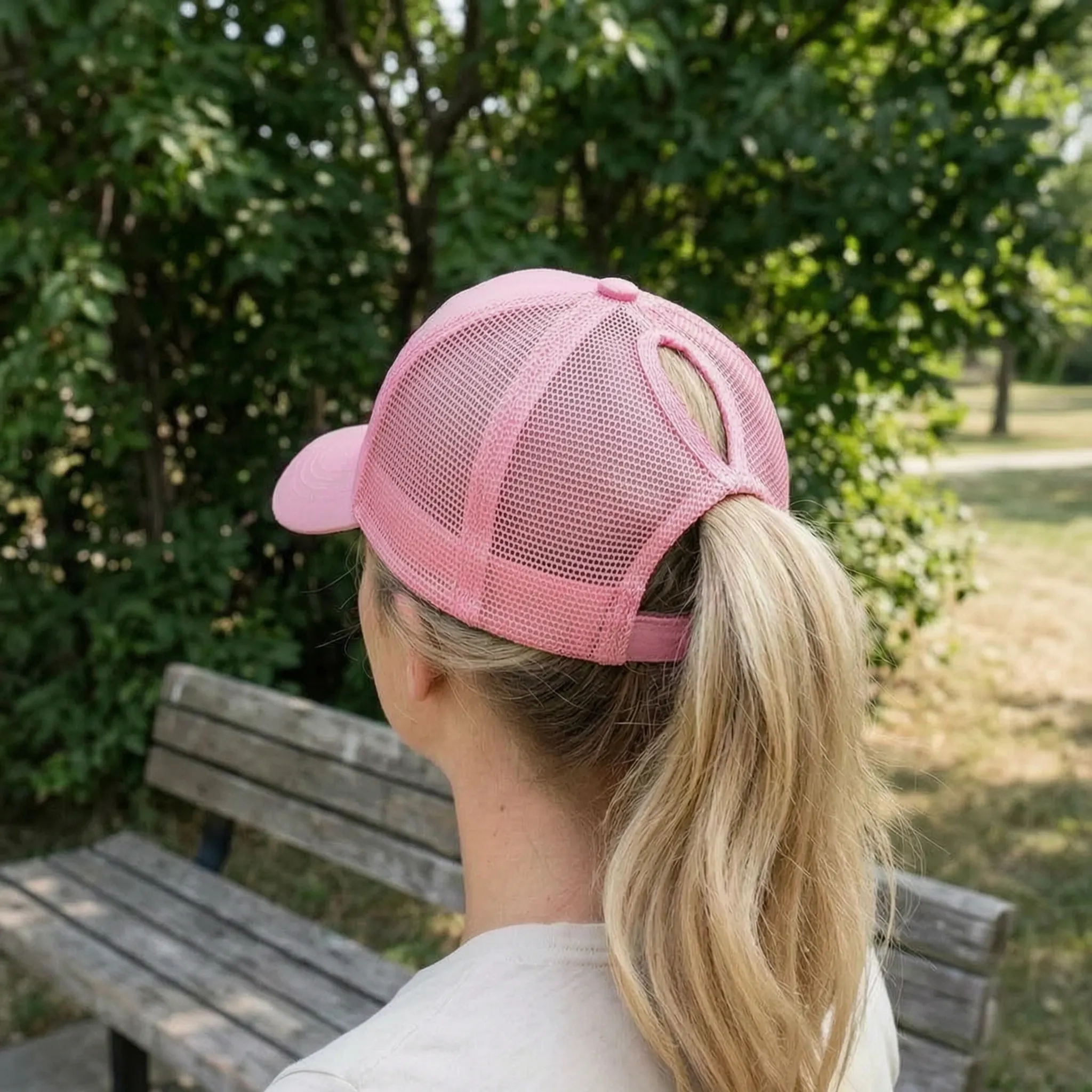Damen-Baseballkappe mit Pferdeschwanzöffnung atmungsaktiv Netzrücken