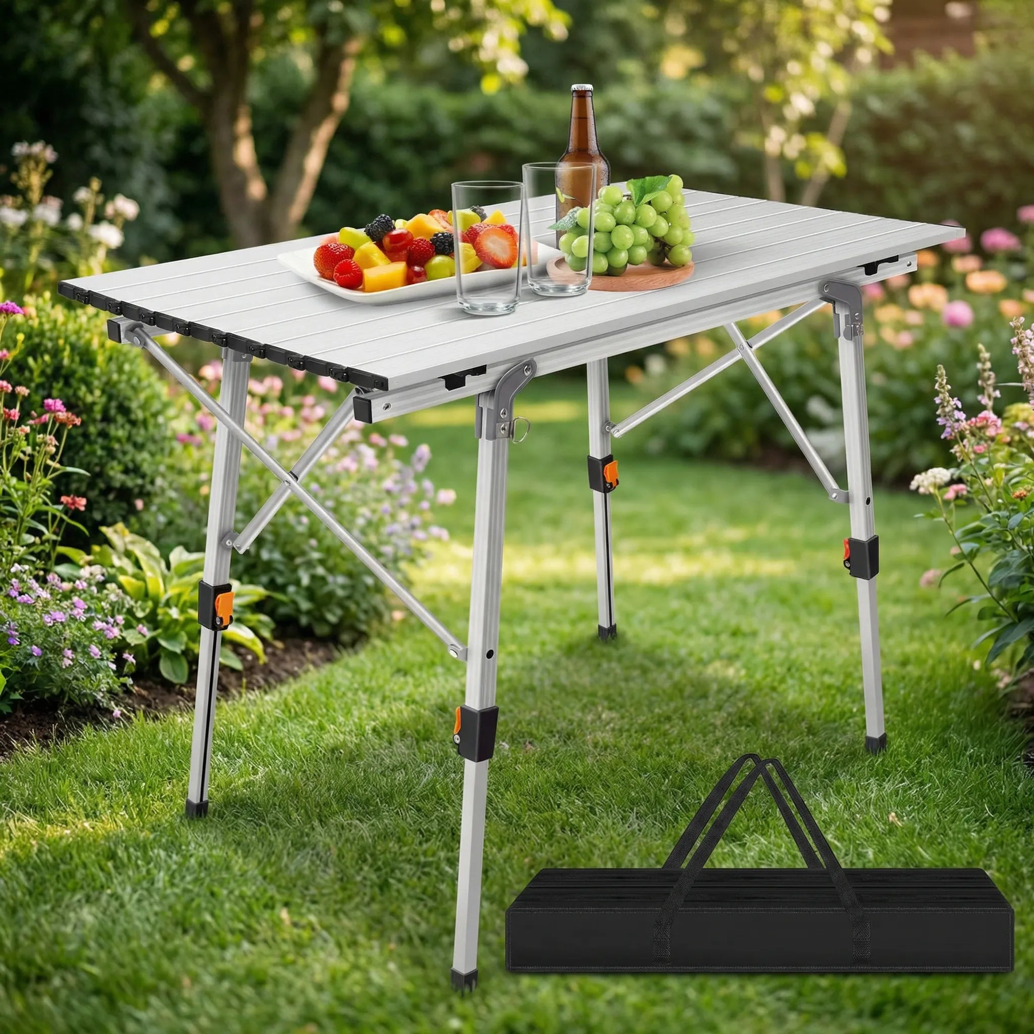 Klappbarer Campingtisch 90cm mit Teleskopbeinen und rutschfesten Füßen