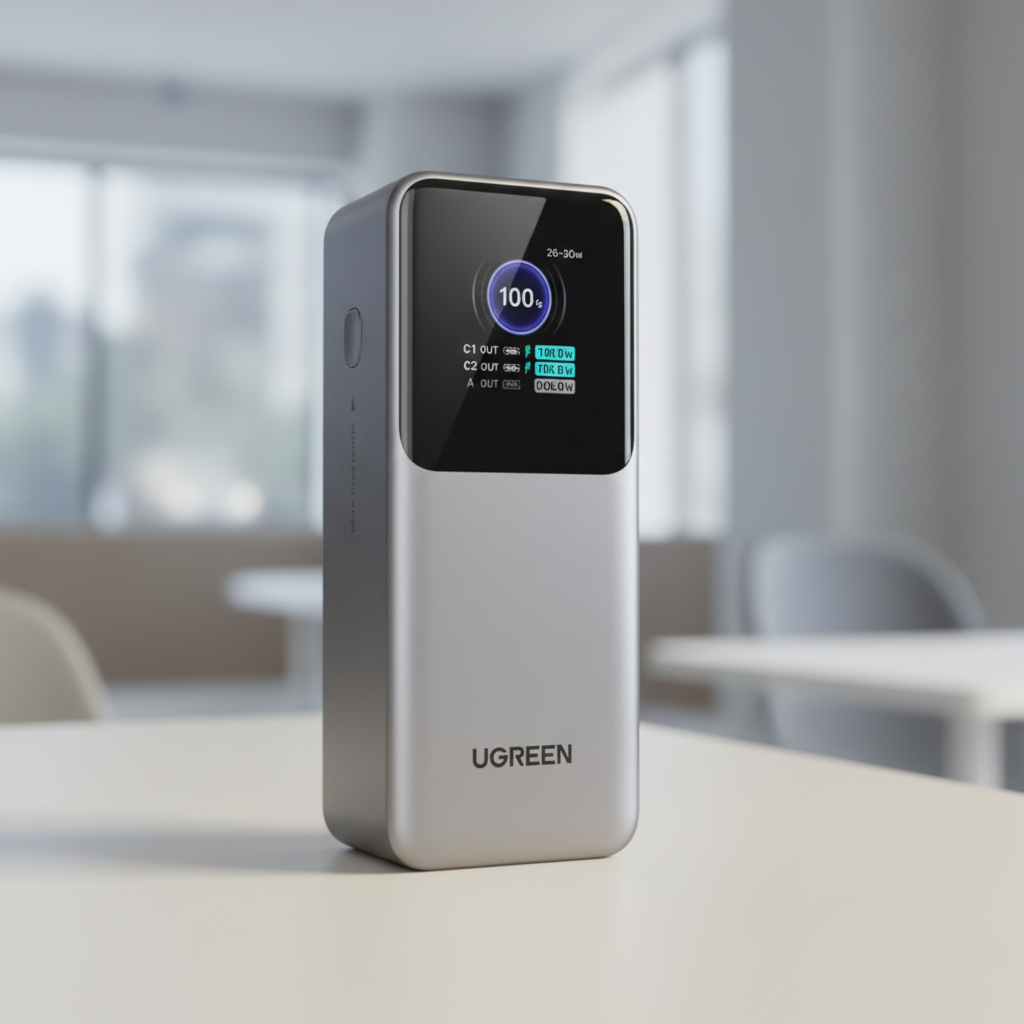 Hochkapazitäts-Powerbank mit USB-Typ-C Anschlüssen und digitalem Display