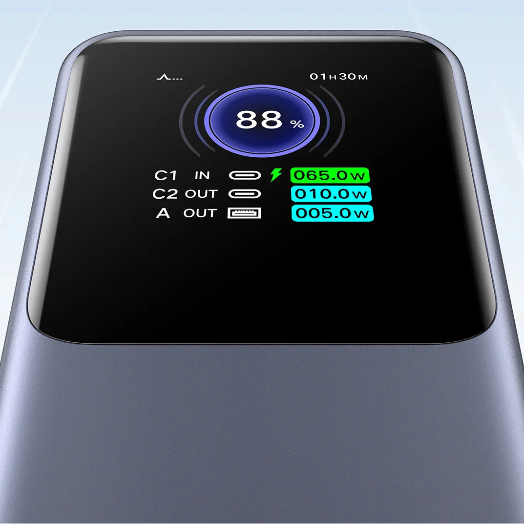 Hochkapazitäts-Powerbank mit USB-Typ-C Anschlüssen und digitalem Display