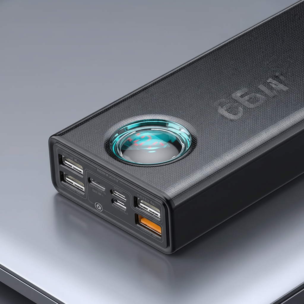Hochkapazitäts-Powerbank mit 65W Schnellladen und integrierten Kabeln