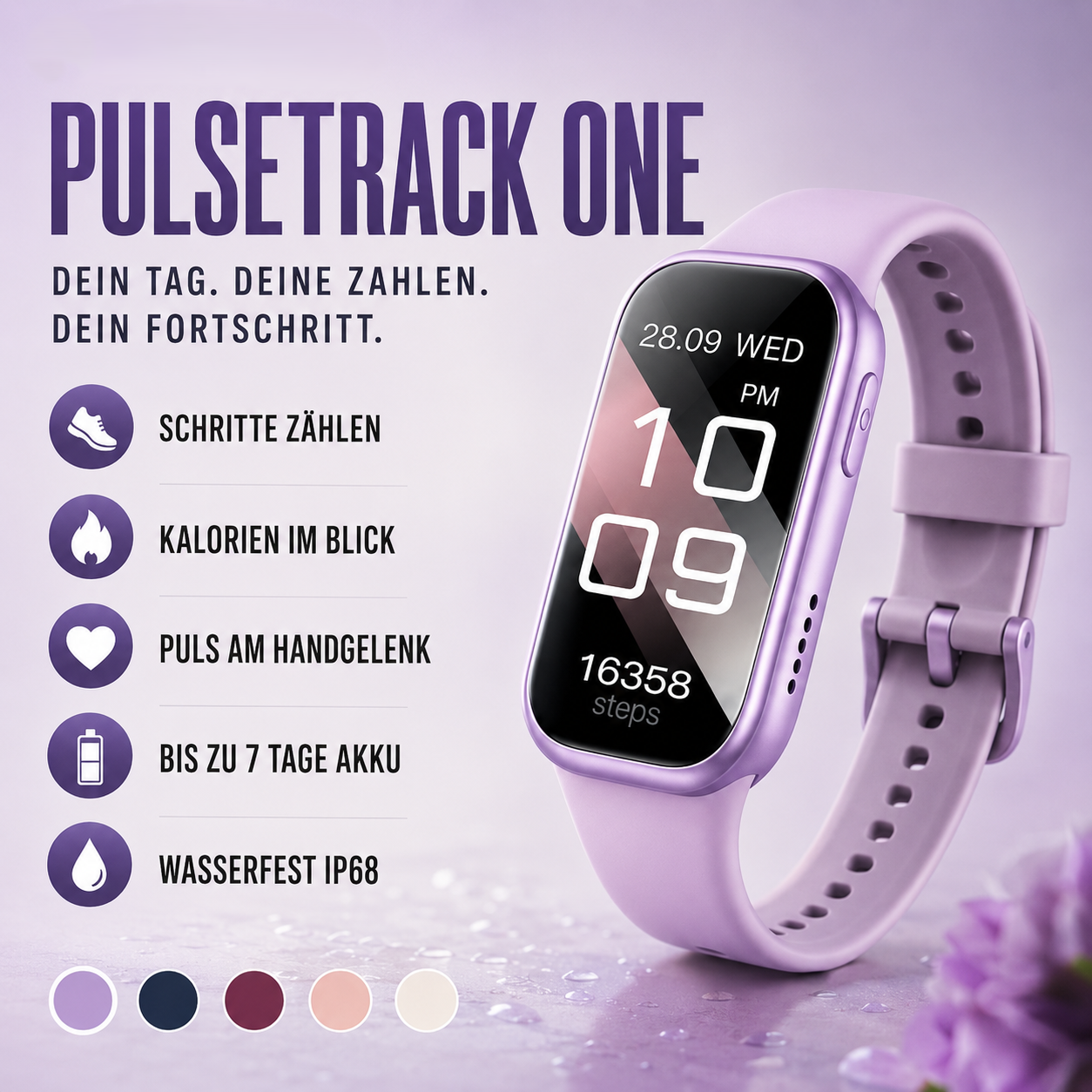 Nordspur | PulseTrack One Fitness Tracker | Schritte, Kalorien & Puls, 7 Tage Akku