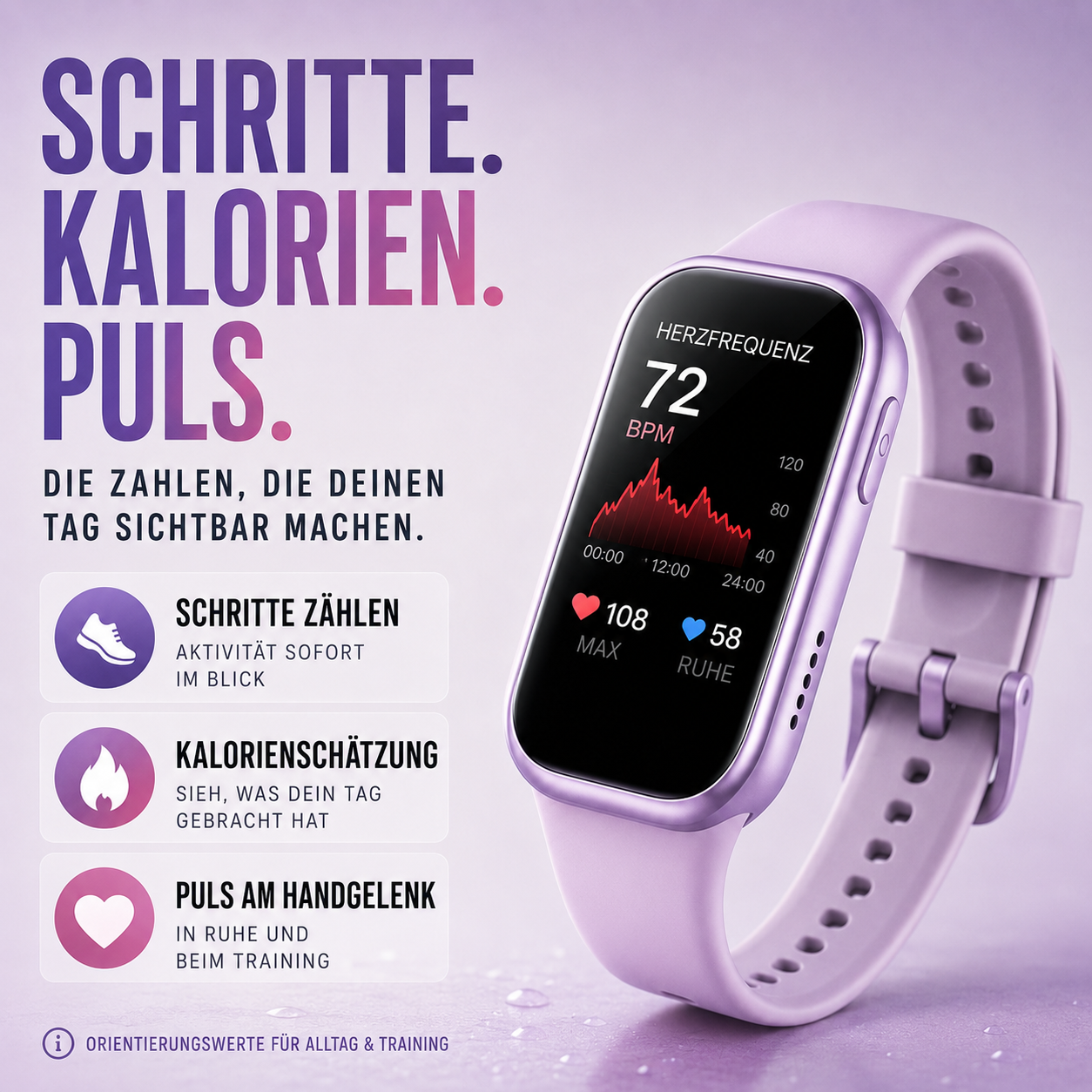 Nordspur | PulseTrack One Fitness Tracker | Schritte, Kalorien & Puls, 7 Tage Akku