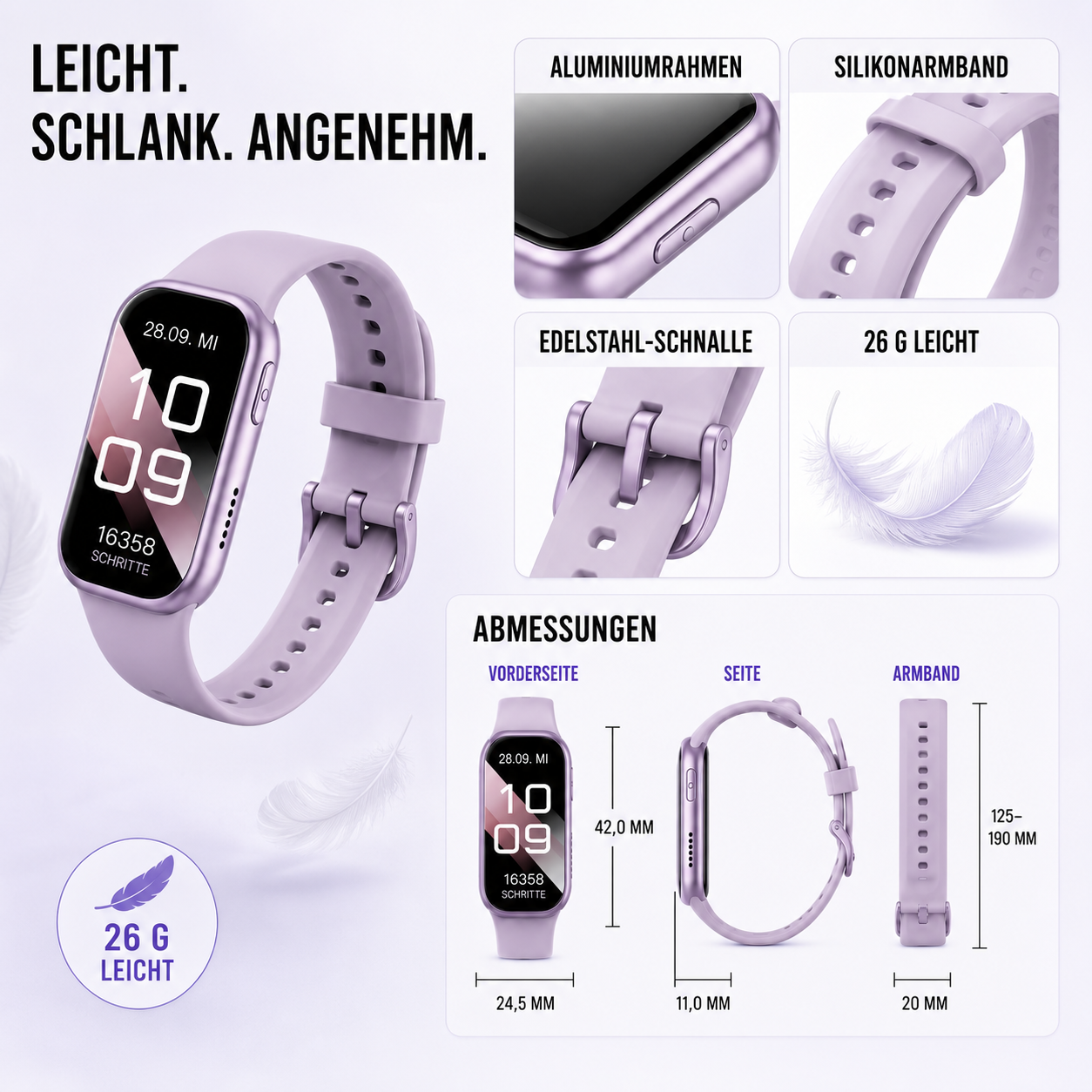 Nordspur | PulseTrack One Smartwatch fürs Laufen | Puls & Schritte, 7 Tage Akku